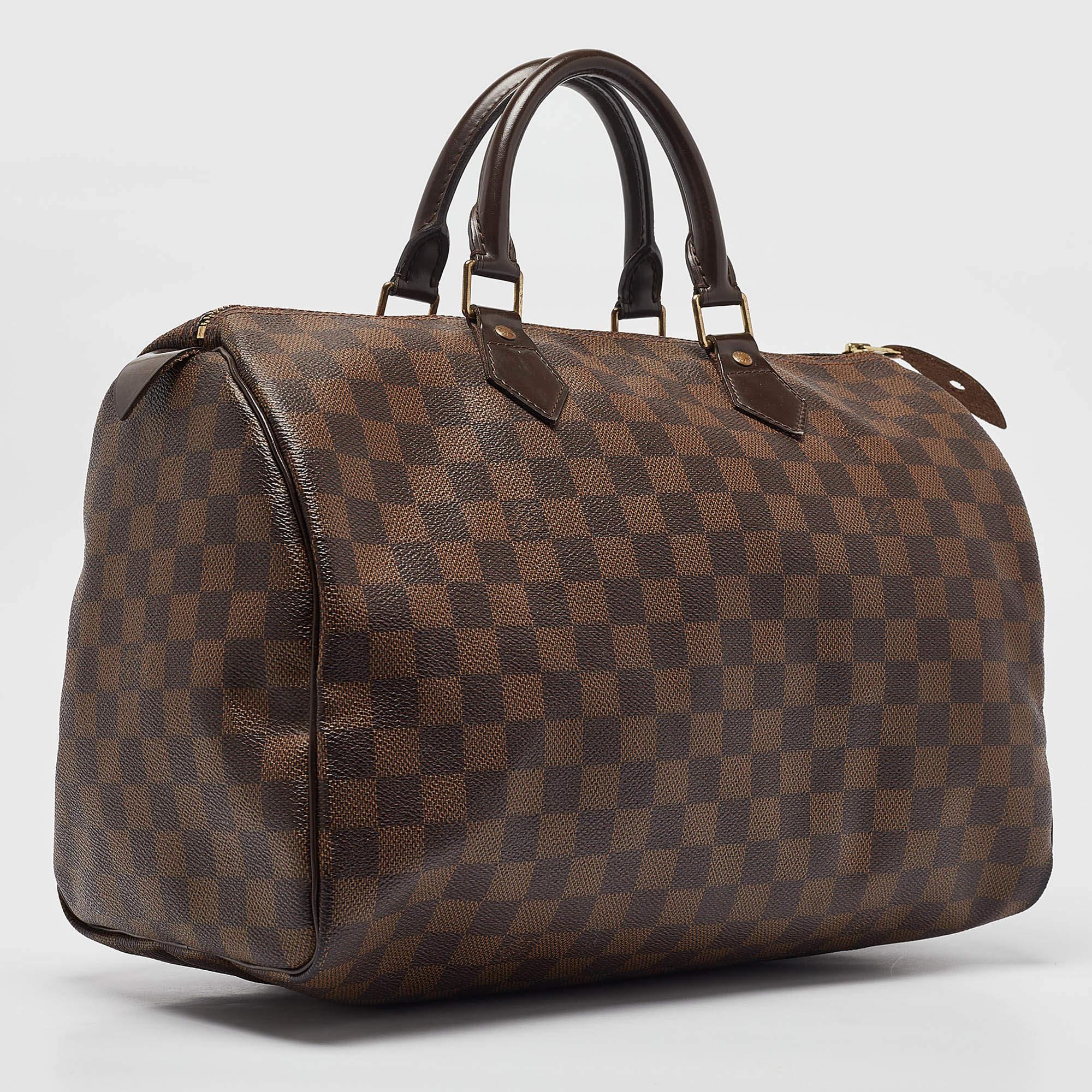 Black Louis Vuitton Damier Ebene Canvas Speedy 35 Bag For Sale