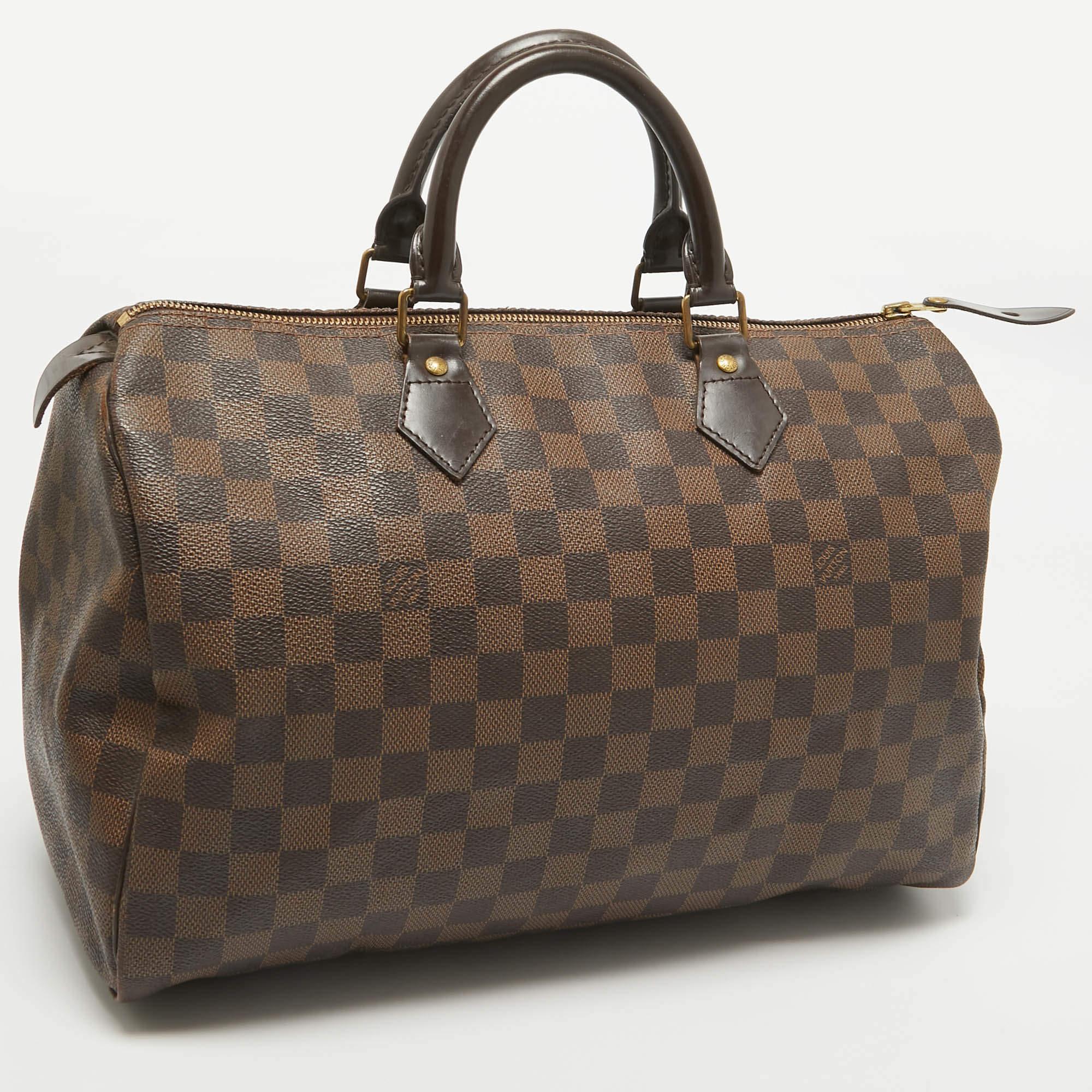 Brown Louis Vuitton Damier Ebene Canvas Speedy 35 Bag For Sale