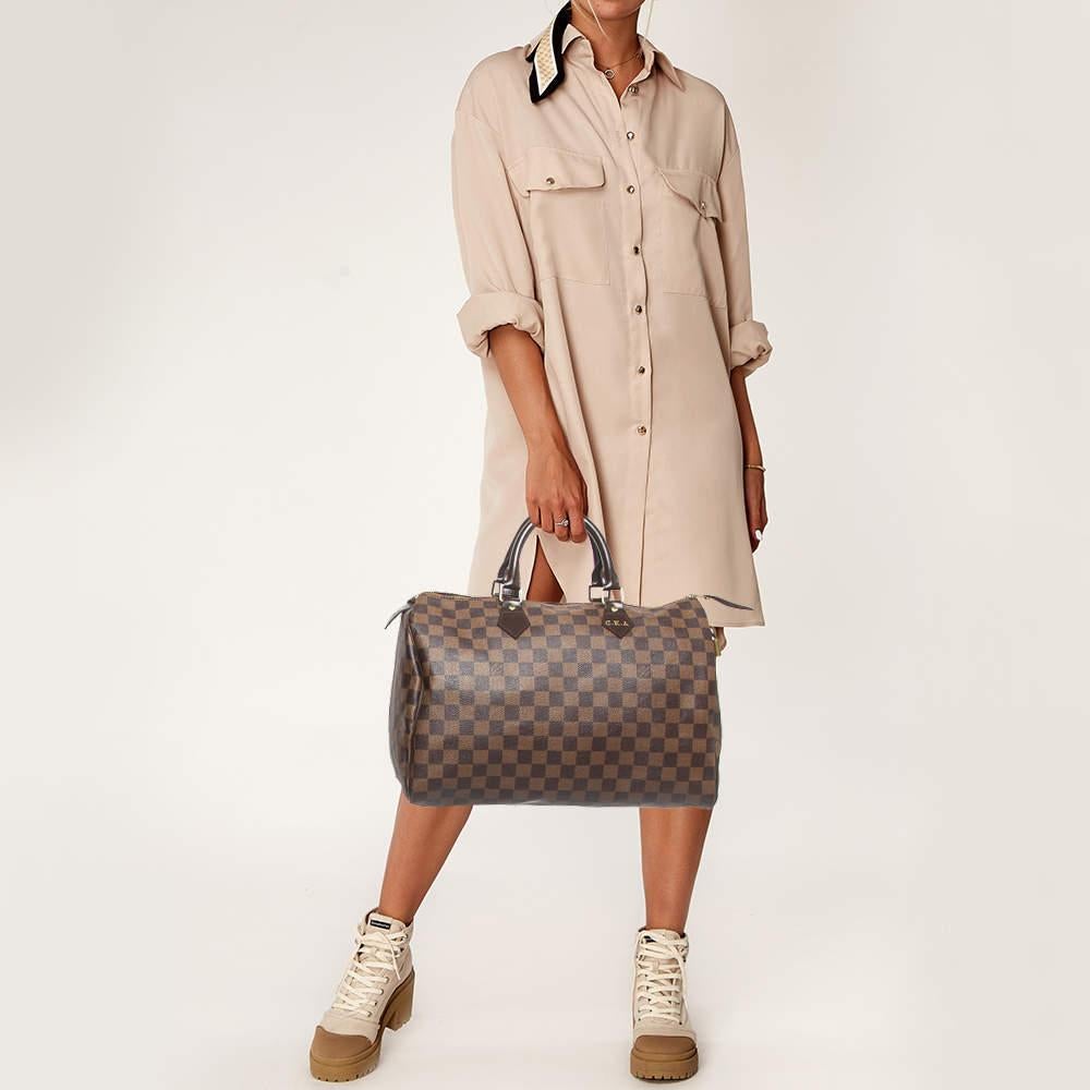 Louis Vuitton Damier Ebene Canvas Speedy 35 Bag In Fair Condition In Dubai, Al Qouz 2