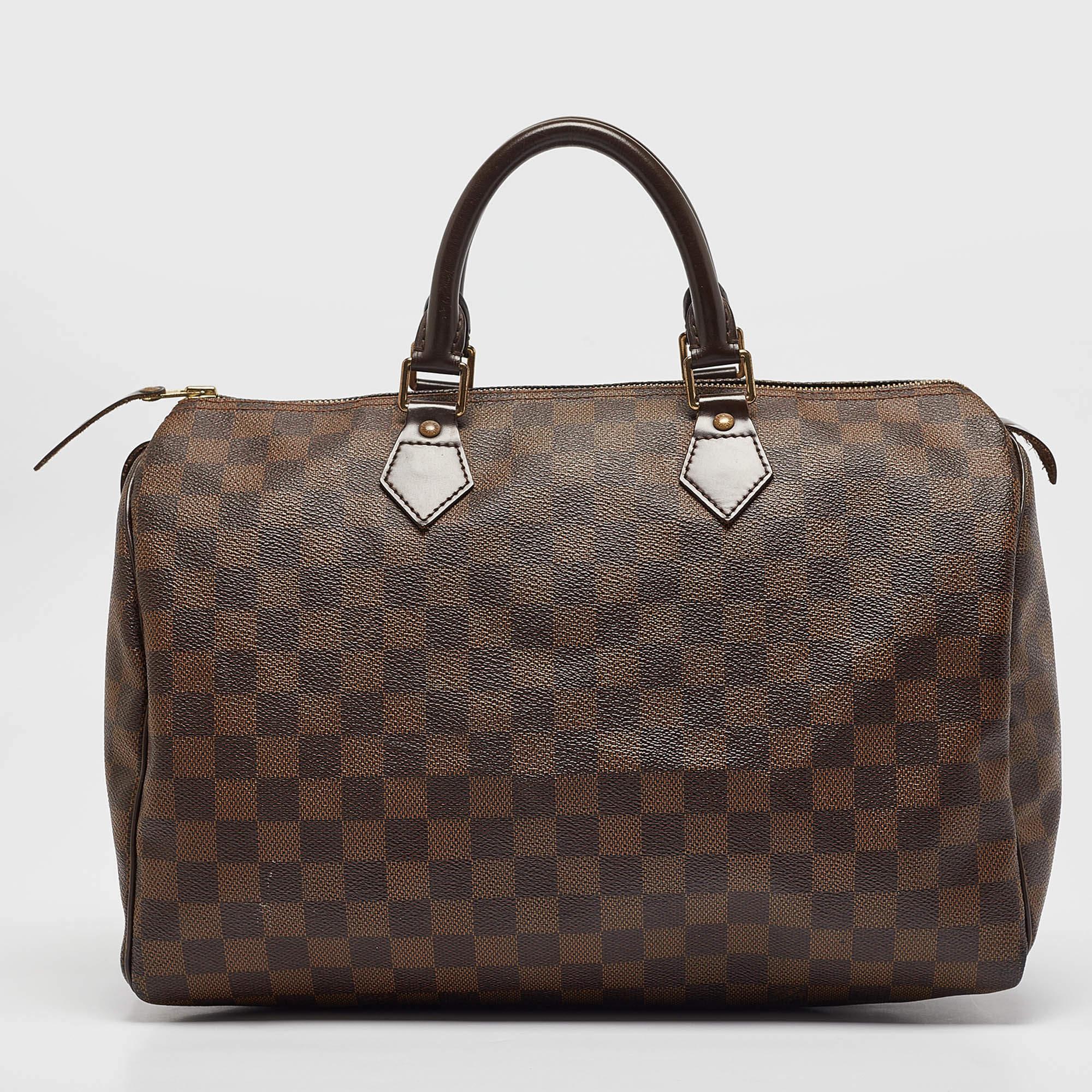 Louis Vuitton Damier Ebene Canvas Speedy 35 Bag In Fair Condition For Sale In Dubai, Al Qouz 2