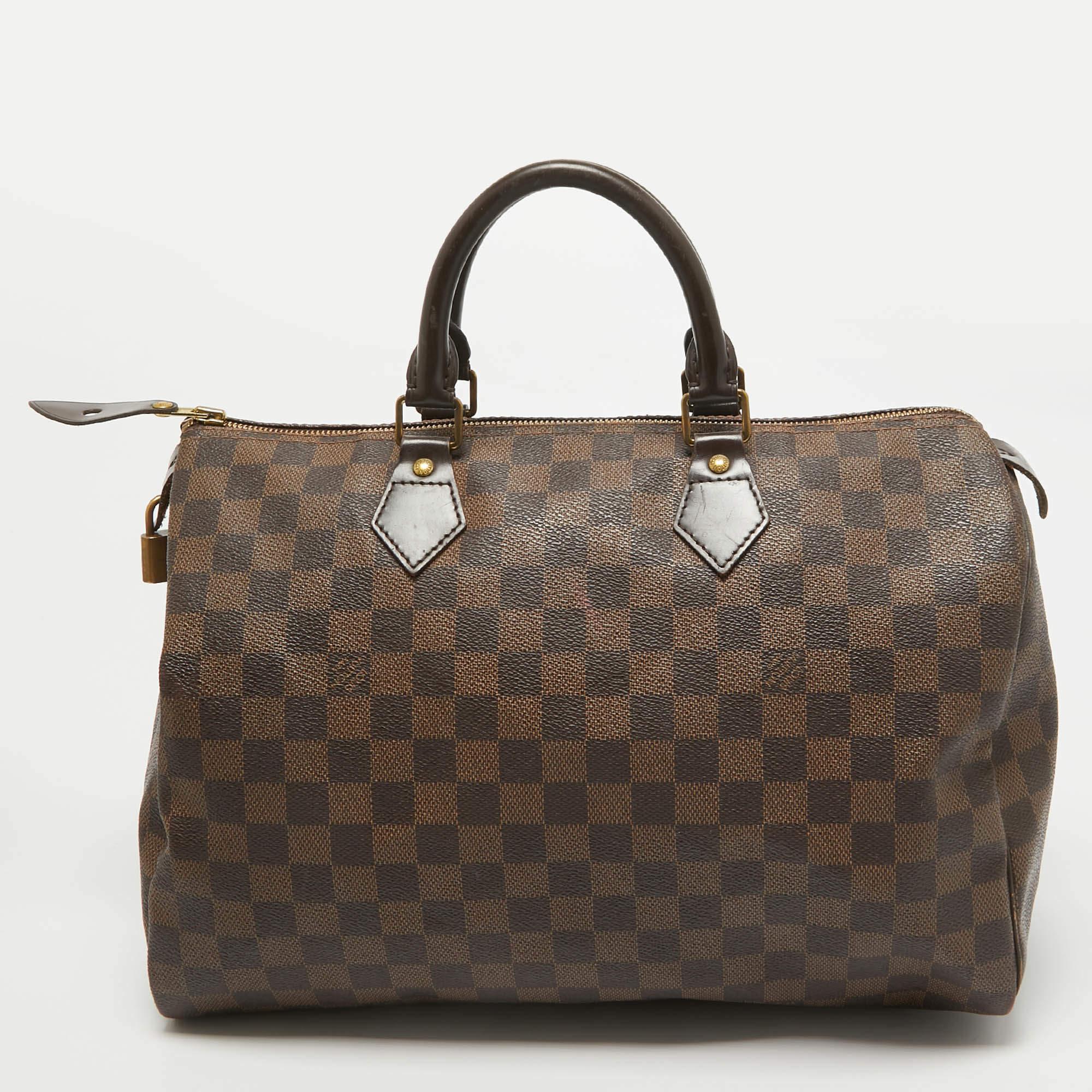 Louis Vuitton Damier Ebene Canvas Speedy 35 Bag In Fair Condition For Sale In Dubai, Al Qouz 2