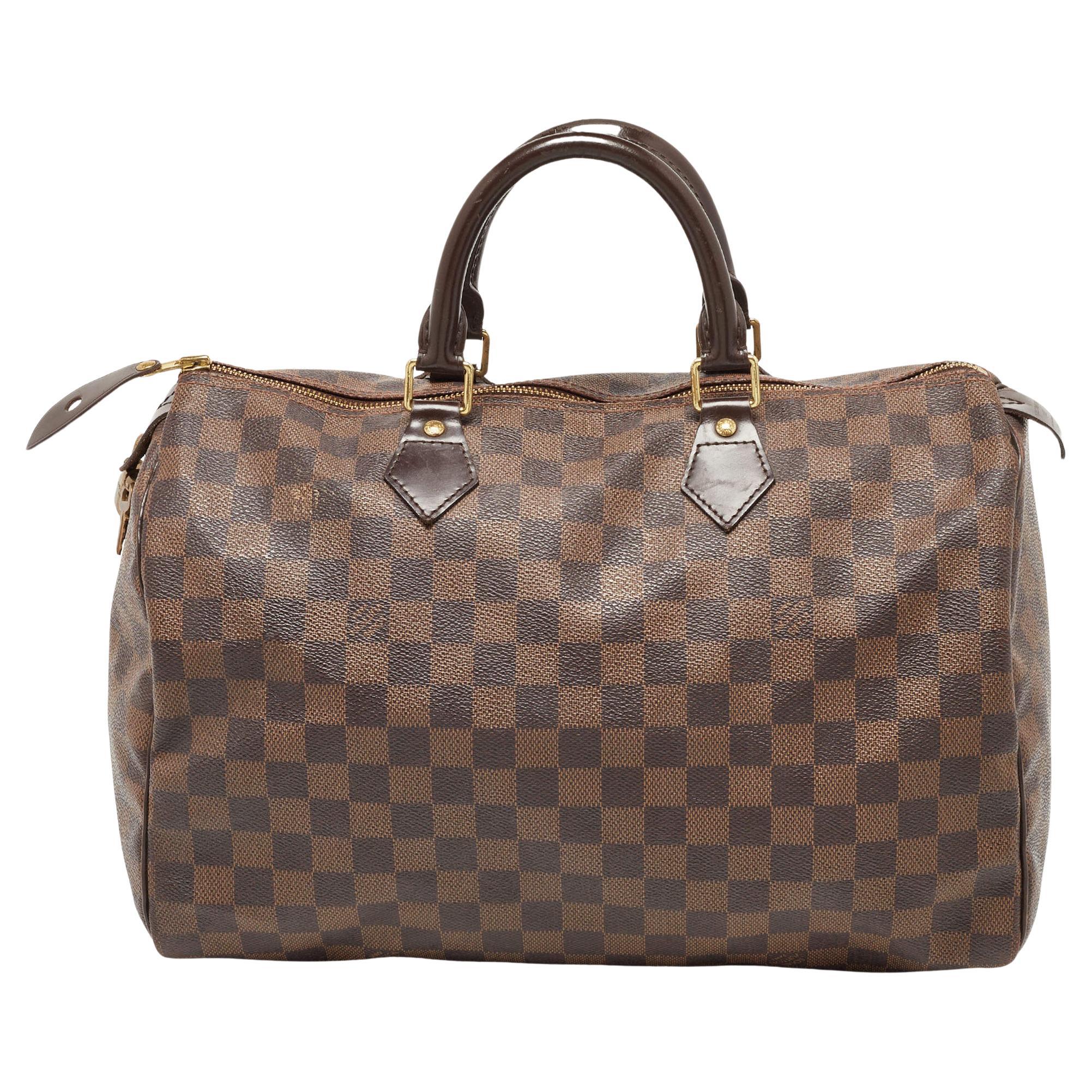 Louis Vuitton Damier Ebene Canvas Speedy 35 Bag For Sale