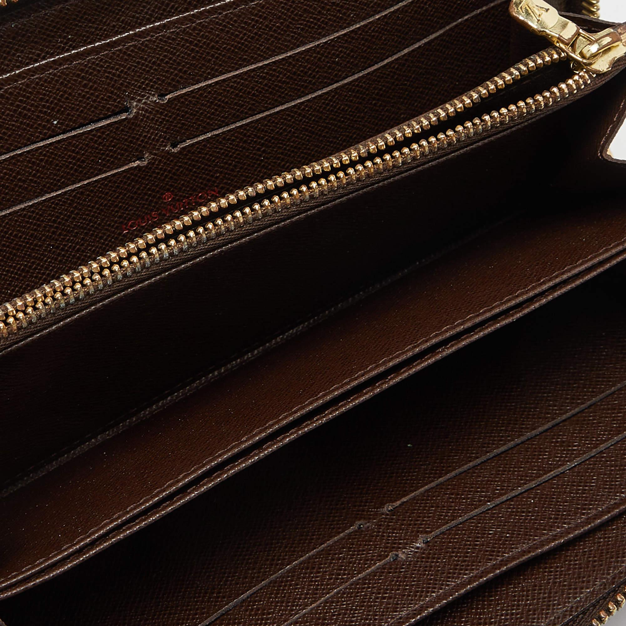 Black Louis Vuitton Damier Ebene Canvas Zippy Wallet For Sale