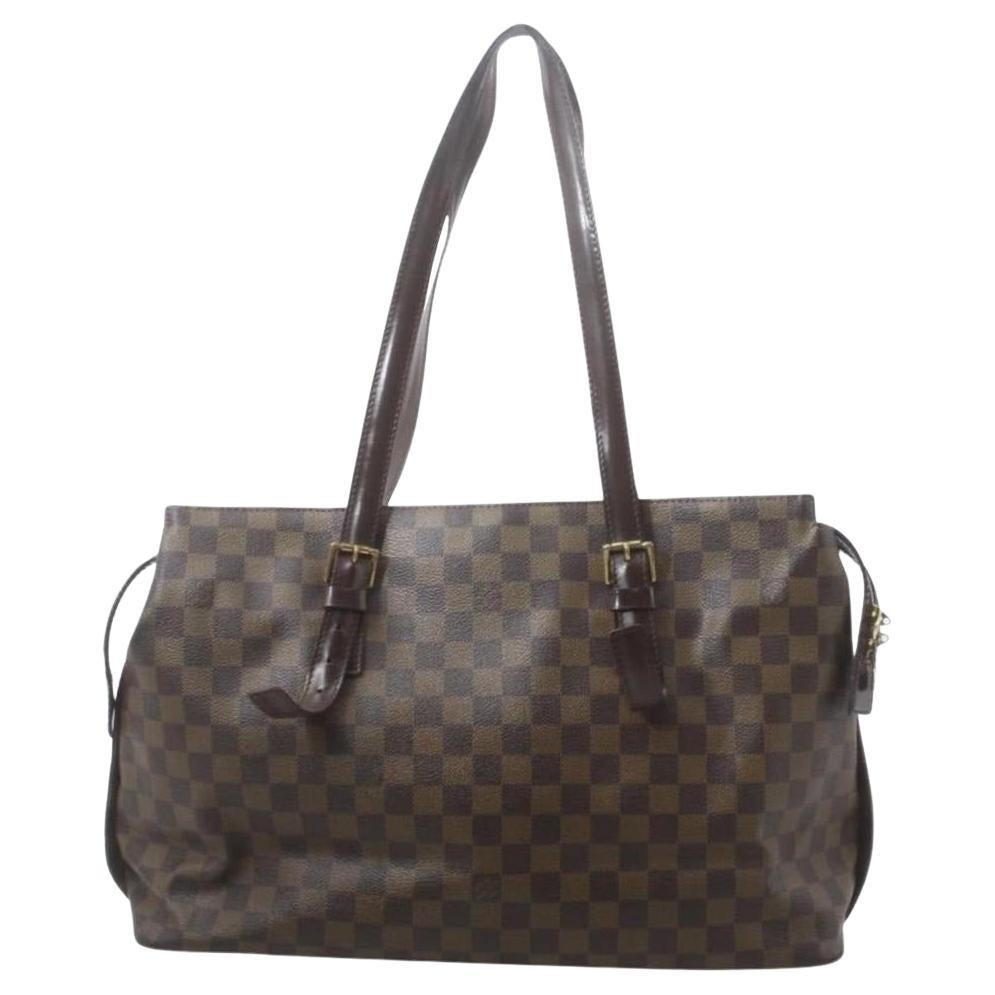 Louis Vuitton Chelsea Damier Ebene Shoulder Bag Leather Red Brown Tote  Purse LV