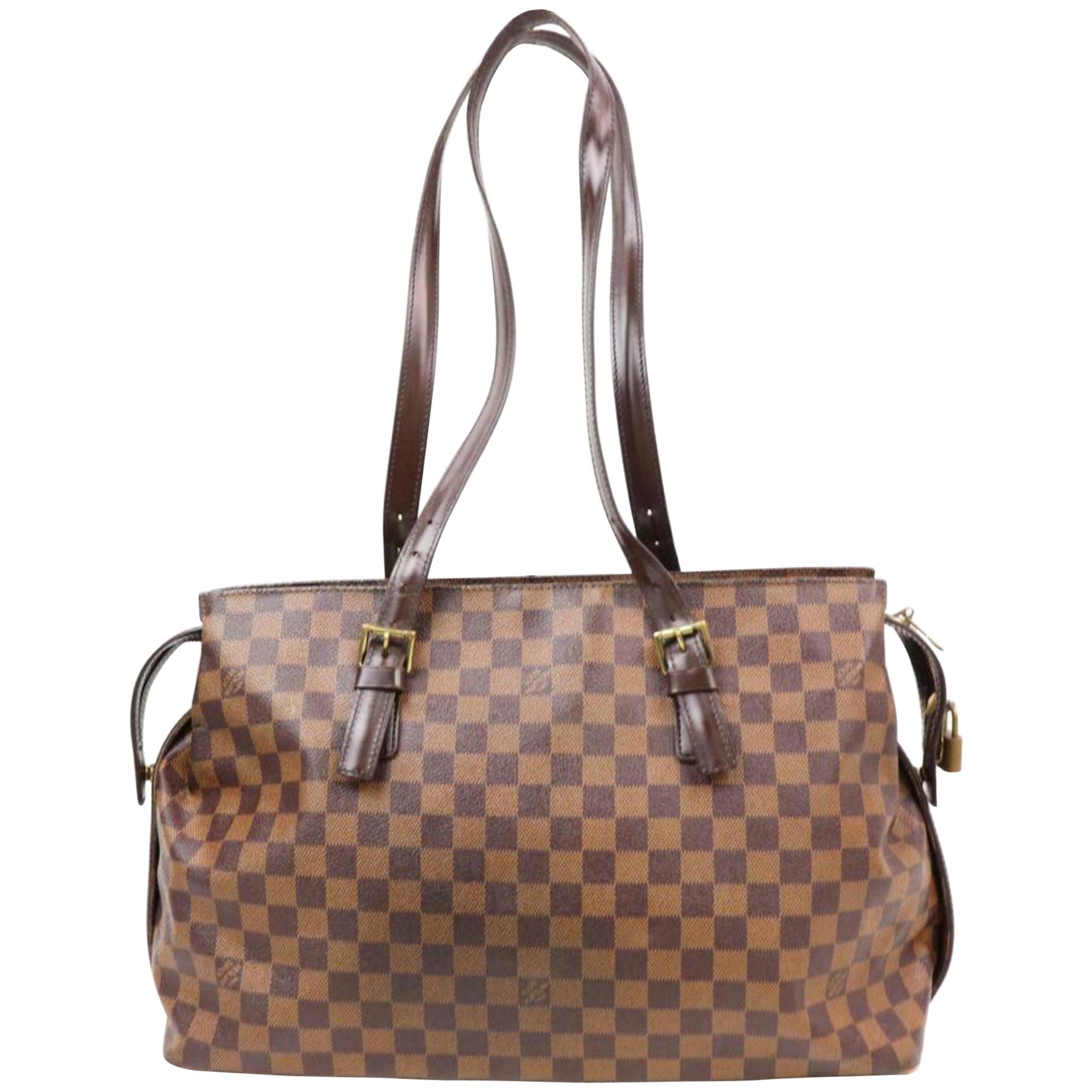 Louis Vuitton Damier Ebene Chlesea Zip 870300 Brown Coated Canvas Tote For Sale