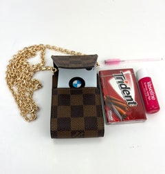 LOUIS VUITTON Damier Ebene Cigarette Card Cosmetic Case Pouch Added Chain