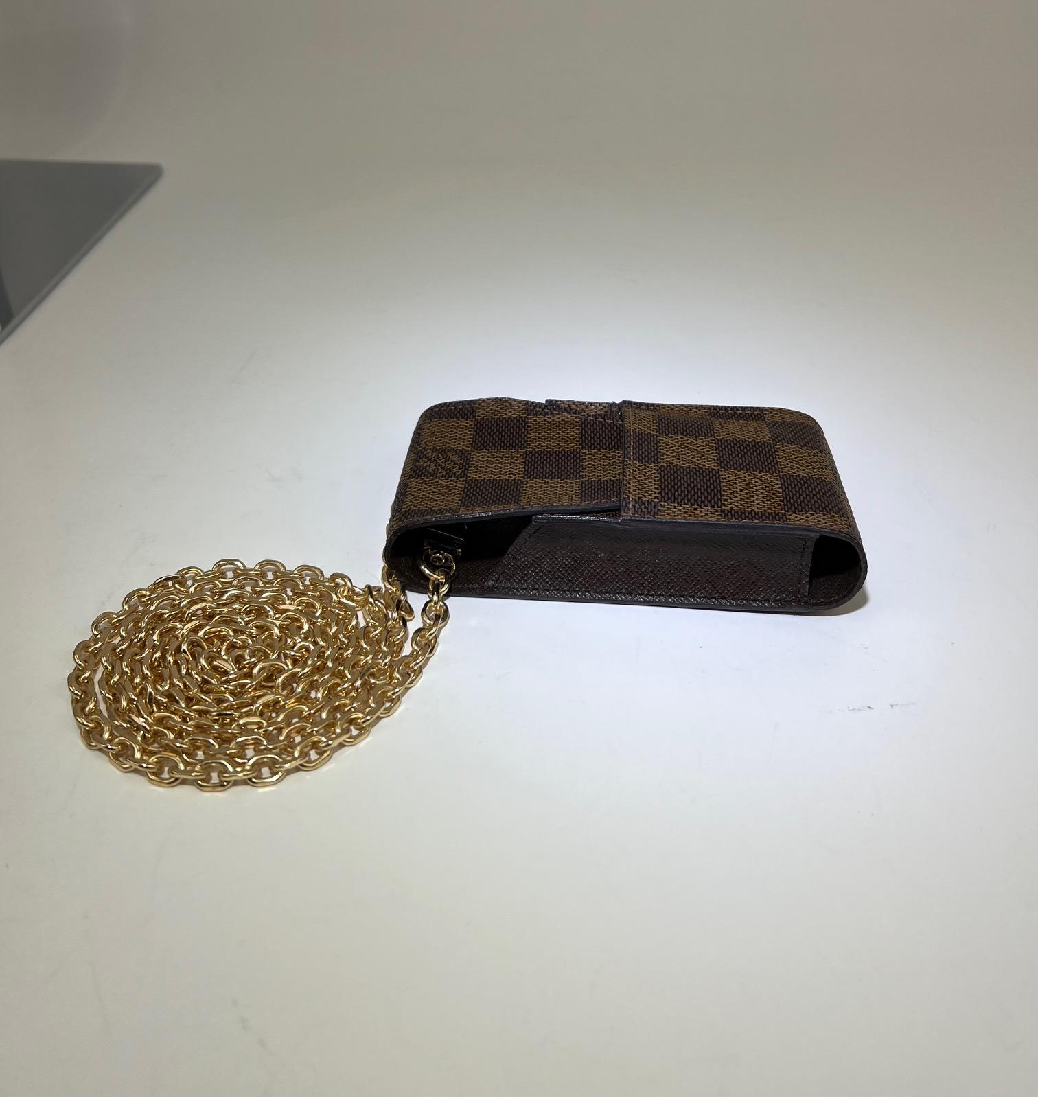 LOUIS VUITTON Damier Ebene Cigarette Card Cosmetic Case Pouch Added Chain 3