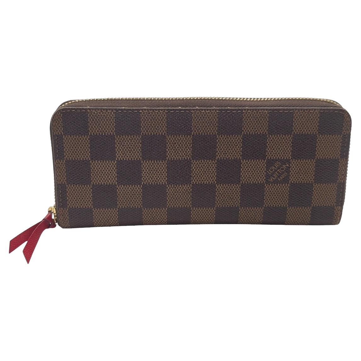 Louis Vuitton Damier Ebene Clemence Wallet Cherry For Sale