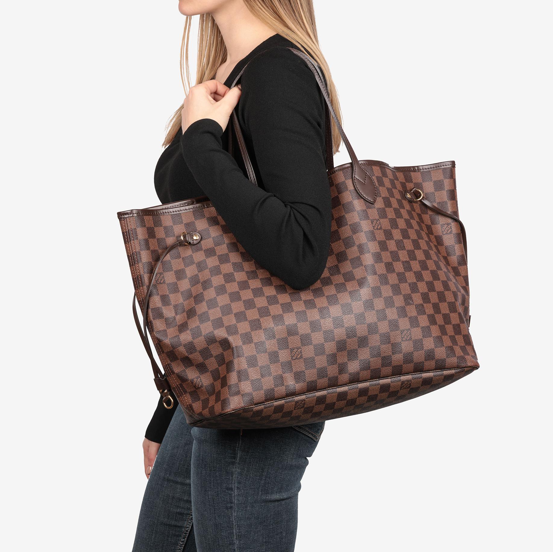 LOUIS VUITTON Damier Ebene Coated Canvas and Brown Calfskin Leather Neverfull GM 8