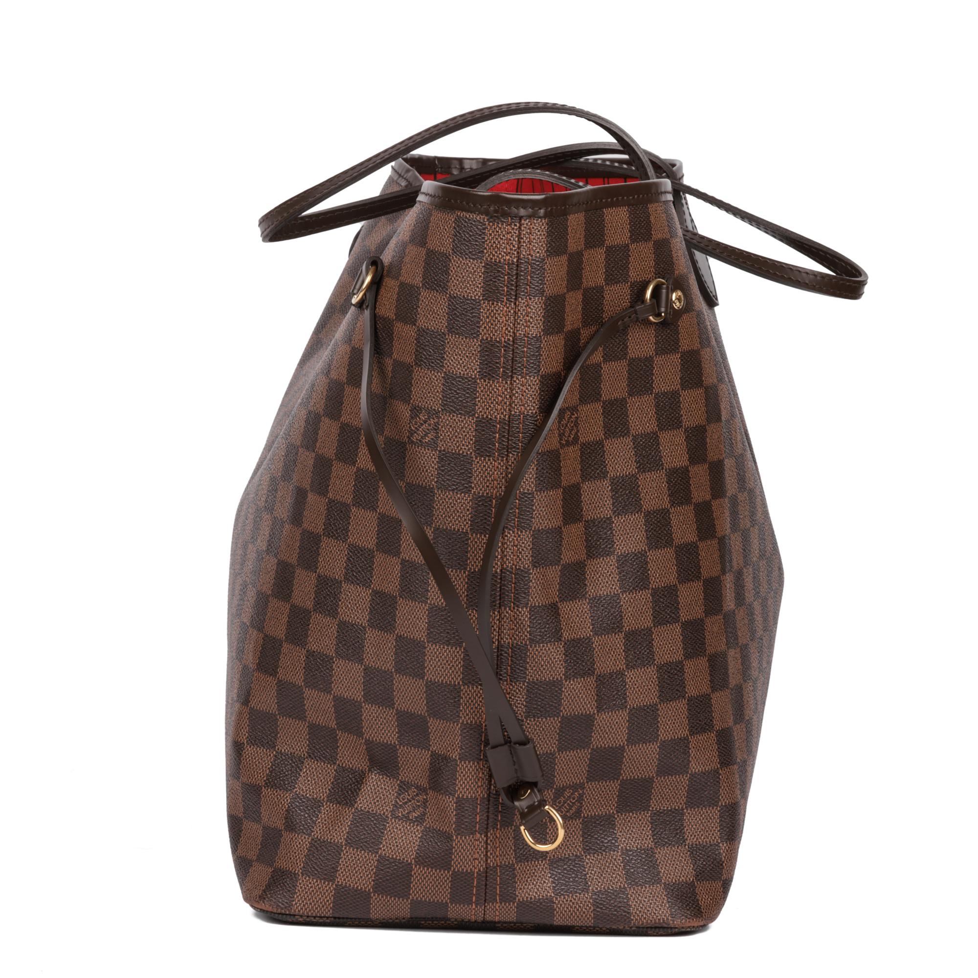 LOUIS VUITTON Damier Ebene Coated Canvas and Brown Calfskin Leather Neverfull GM In Excellent Condition In Bishop's Stortford, Hertfordshire