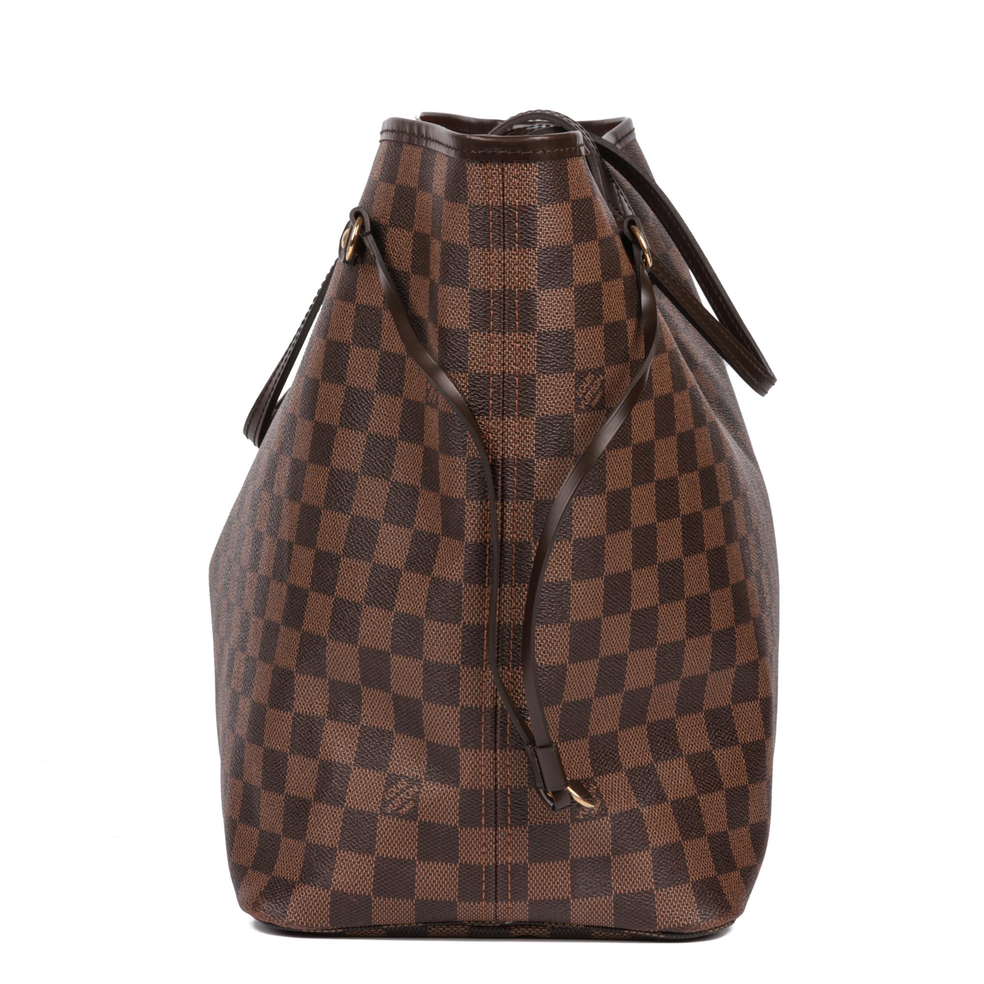 Women's LOUIS VUITTON Damier Ebene Coated Canvas and Brown Calfskin Leather Neverfull GM