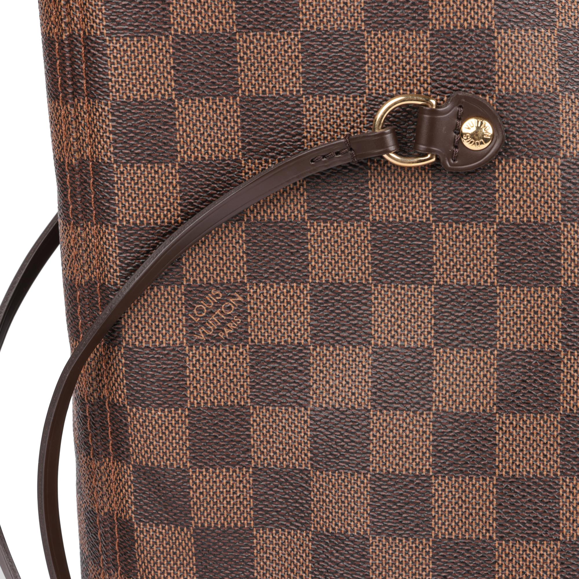 LOUIS VUITTON Damier Ebene Coated Canvas and Brown Calfskin Leather Neverfull GM 3