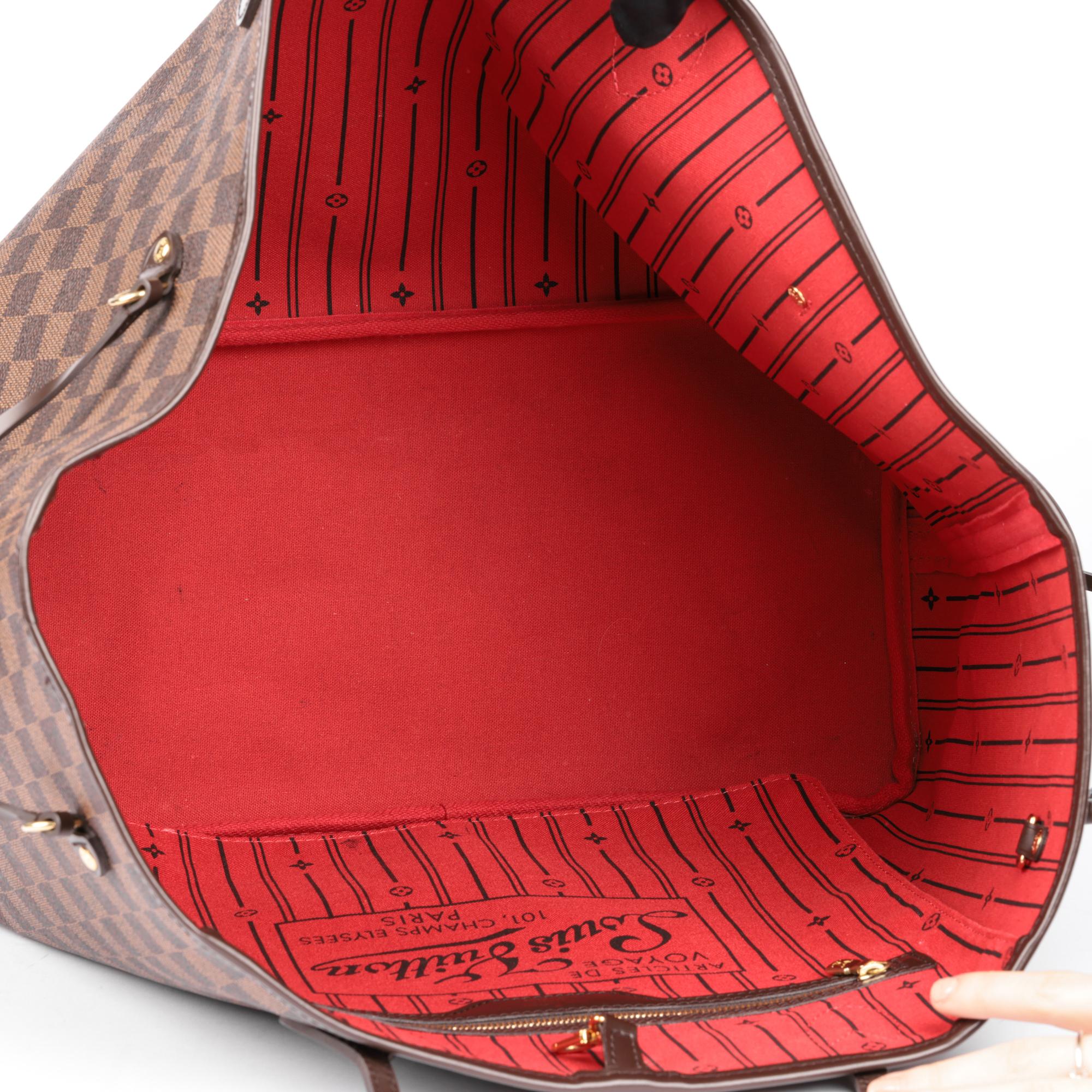 LOUIS VUITTON Damier Ebene Coated Canvas and Brown Calfskin Leather Neverfull GM 4