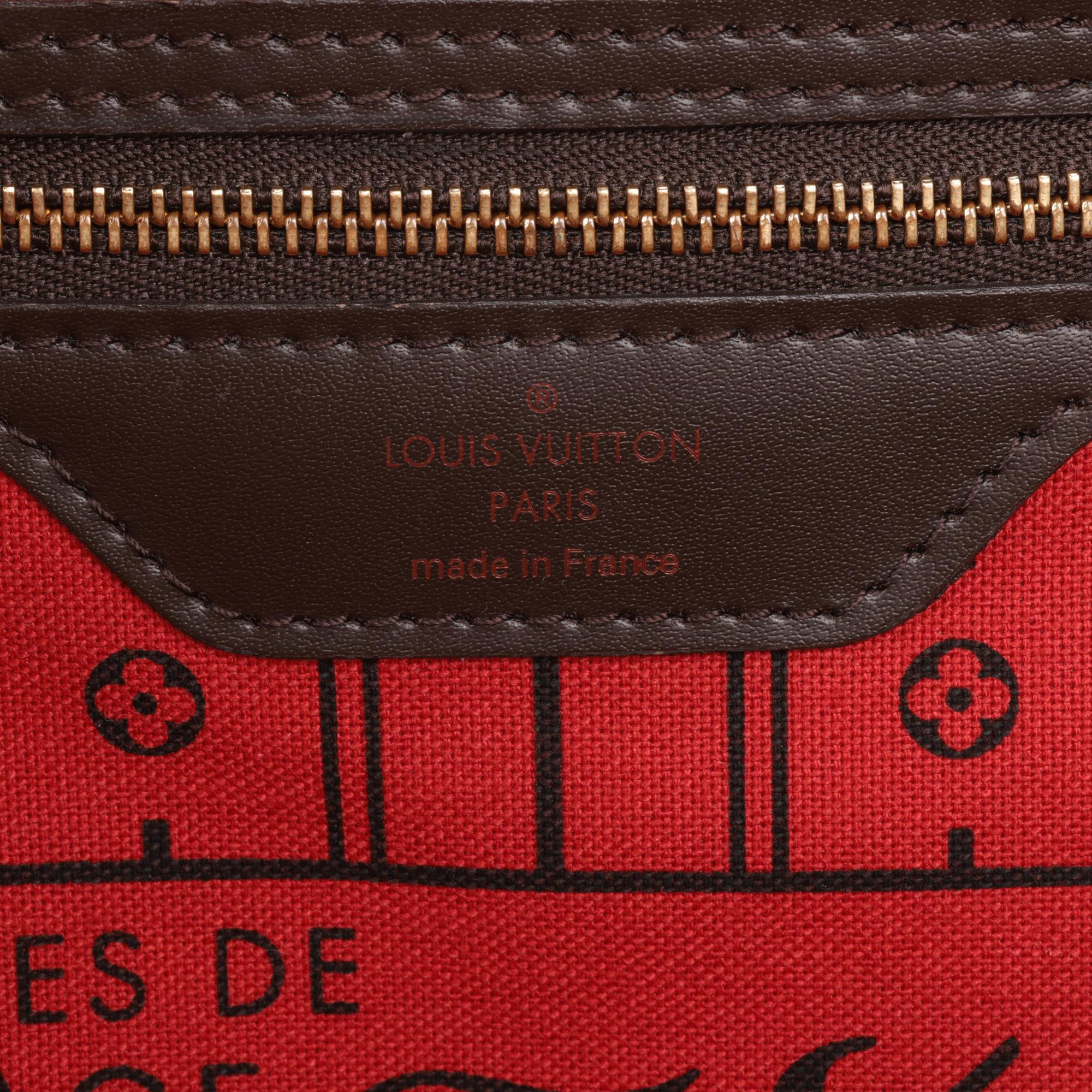 LOUIS VUITTON Damier Ebene Coated Canvas and Brown Calfskin Leather Neverfull GM 5