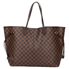 LOUIS VUITTON Damier Ebene Coated Canvas and Brown Calfskin Leather Neverfull GM
