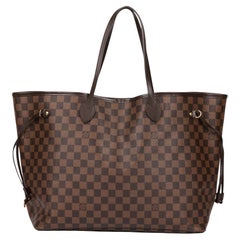 VUITTON Damier Ebene Beschichtetes Segeltuch und braunes Kalbsleder Neverfull GM