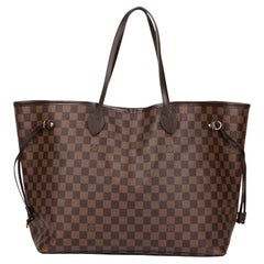 Used LOUIS VUITTON Damier Ebene Coated Canvas and Brown Calfskin Leather Neverfull GM