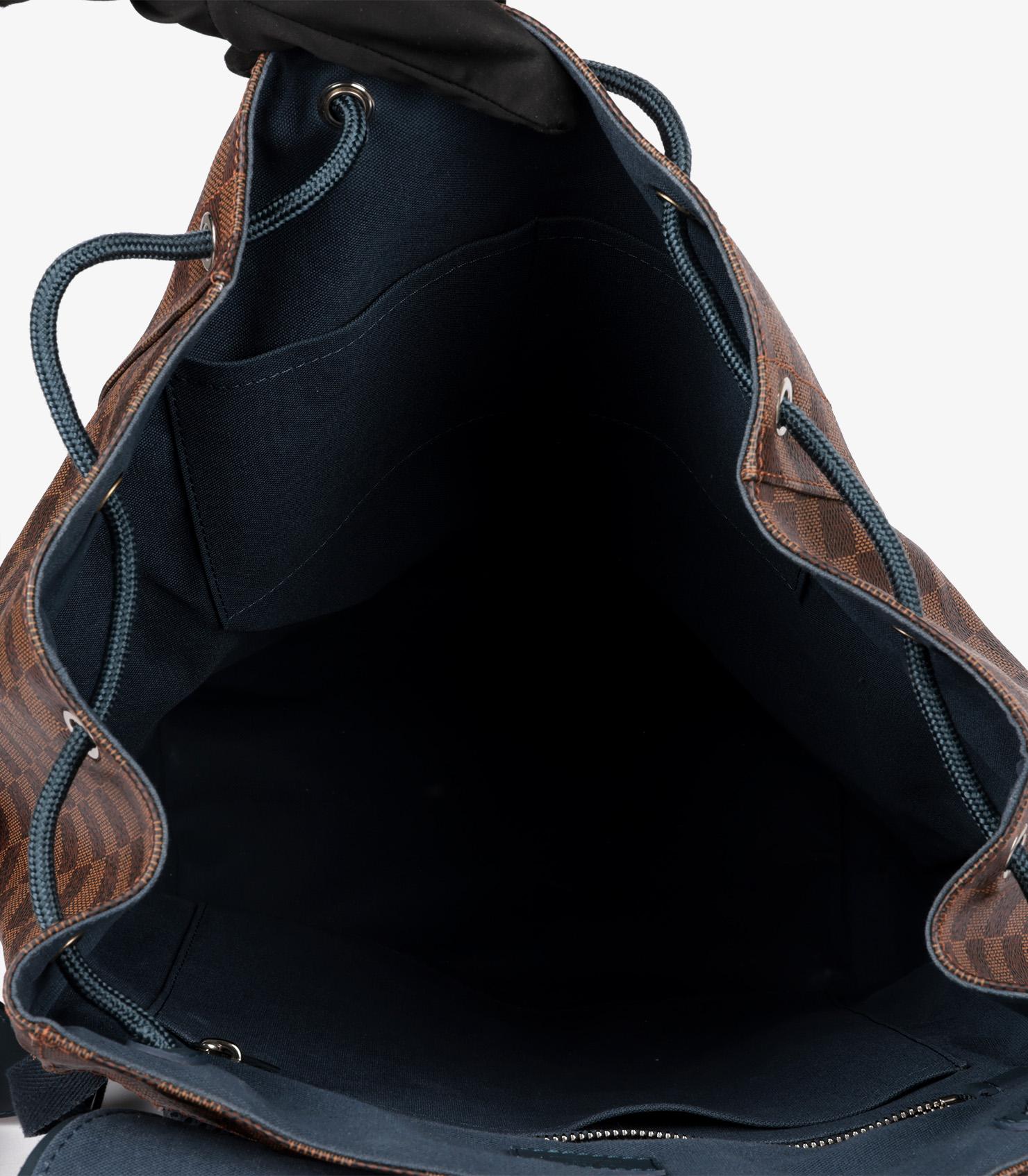 Louis Vuitton Damier Ebene Coated Canvas & Blue Calfskin Leather Runner Backpack 6