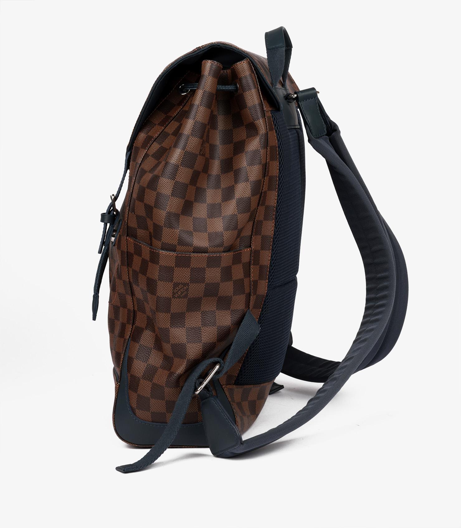 Women's or Men's Louis Vuitton Damier Ebene Coated Canvas & Blue Calfskin Leather Runner Backpack