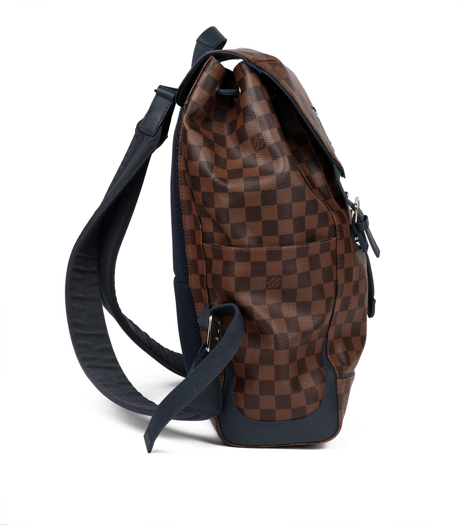 Louis Vuitton Damier Ebene Coated Canvas & Blue Calfskin Leather Runner Backpack 1