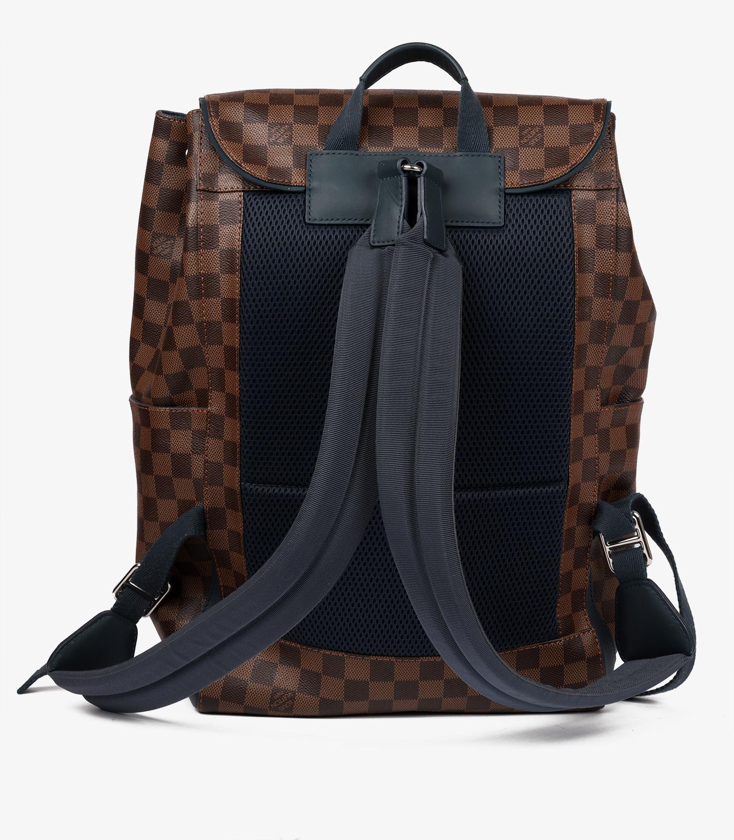 Louis Vuitton Damier Ebene Coated Canvas & Blue Calfskin Leather Runner Backpack 2