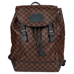 Louis Vuitton - Sac à dos Runner en toile enduite damier ébène et cuir de veau bleu