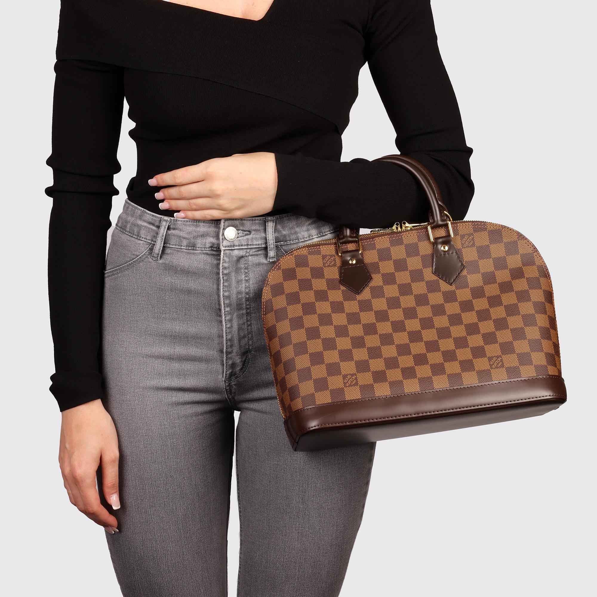 LOUIS VUITTON Damier Ebene Coated Canvas & Brown Calfskin Leather Alma PM 7