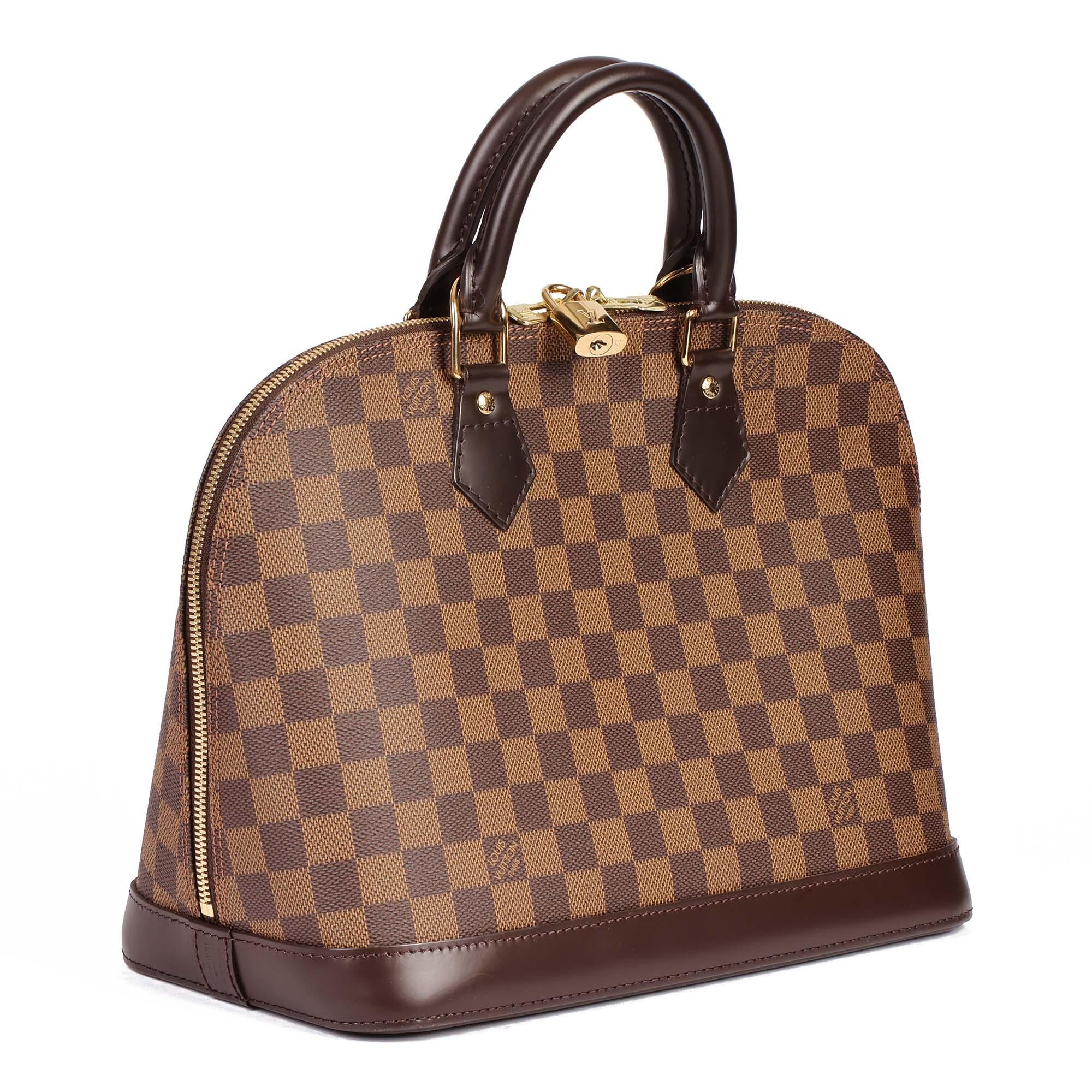 LOUIS VUITTON
Damier Ebene Coated Canvas & Brown Calfskin Leather Alma PM 

Xupes Reference: HB4844
Serial Number: FL2048
Age (Circa): 2008
Accompanied By: Paclock, Keys
Authenticity Details: Date Stamp (Made in France)
Gender: Ladies
Type: