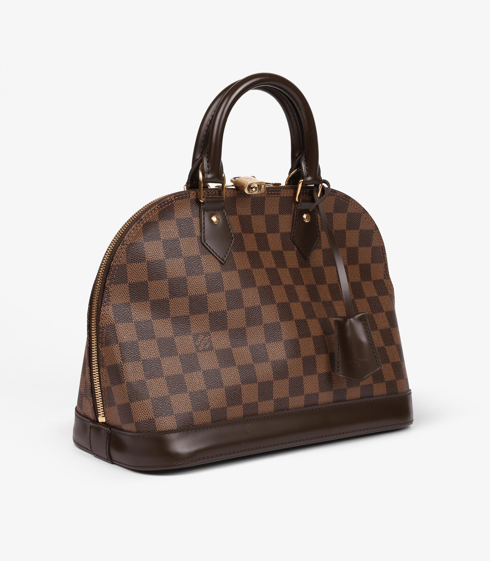 Gray Louis Vuitton Damier Ebene Coated Canvas & Brown Calfskin Leather Alma PM For Sale
