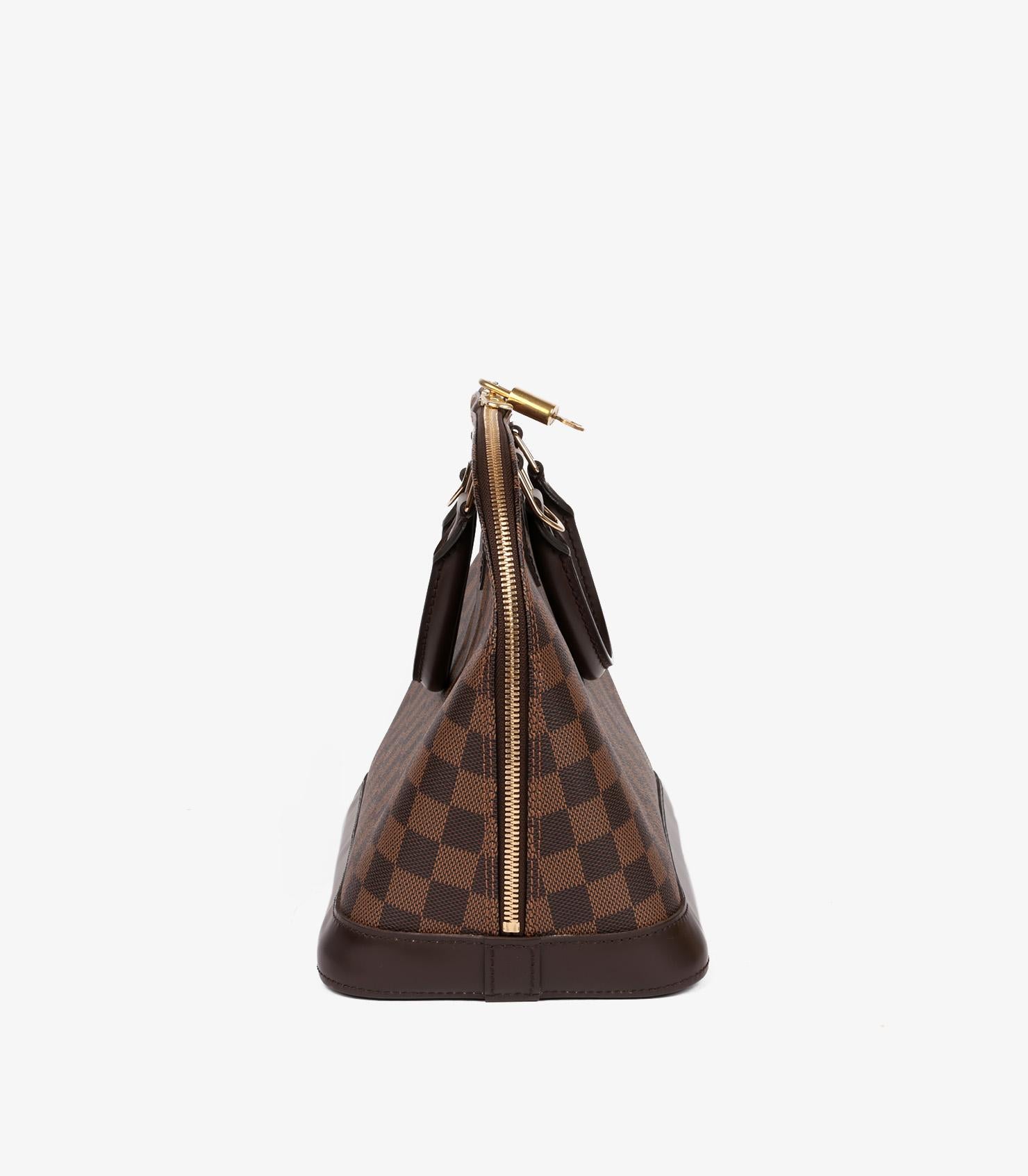 Women's Louis Vuitton Damier Ebene Coated Canvas & Brown Calfskin Leather Alma PM For Sale