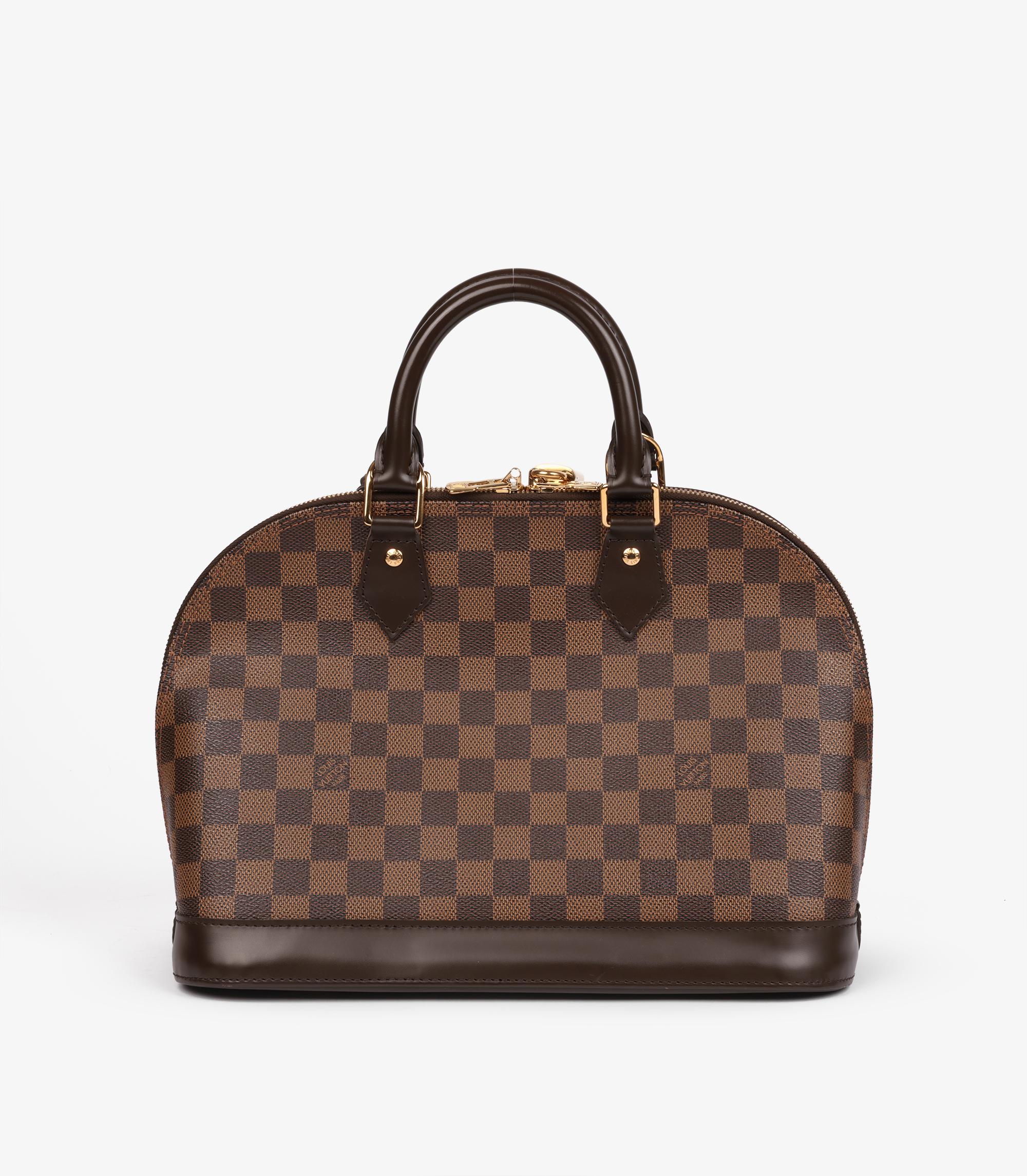Women's or Men's Louis Vuitton Damier Ebene Coated Canvas & Brown Calfskin Leather Alma PM For Sale