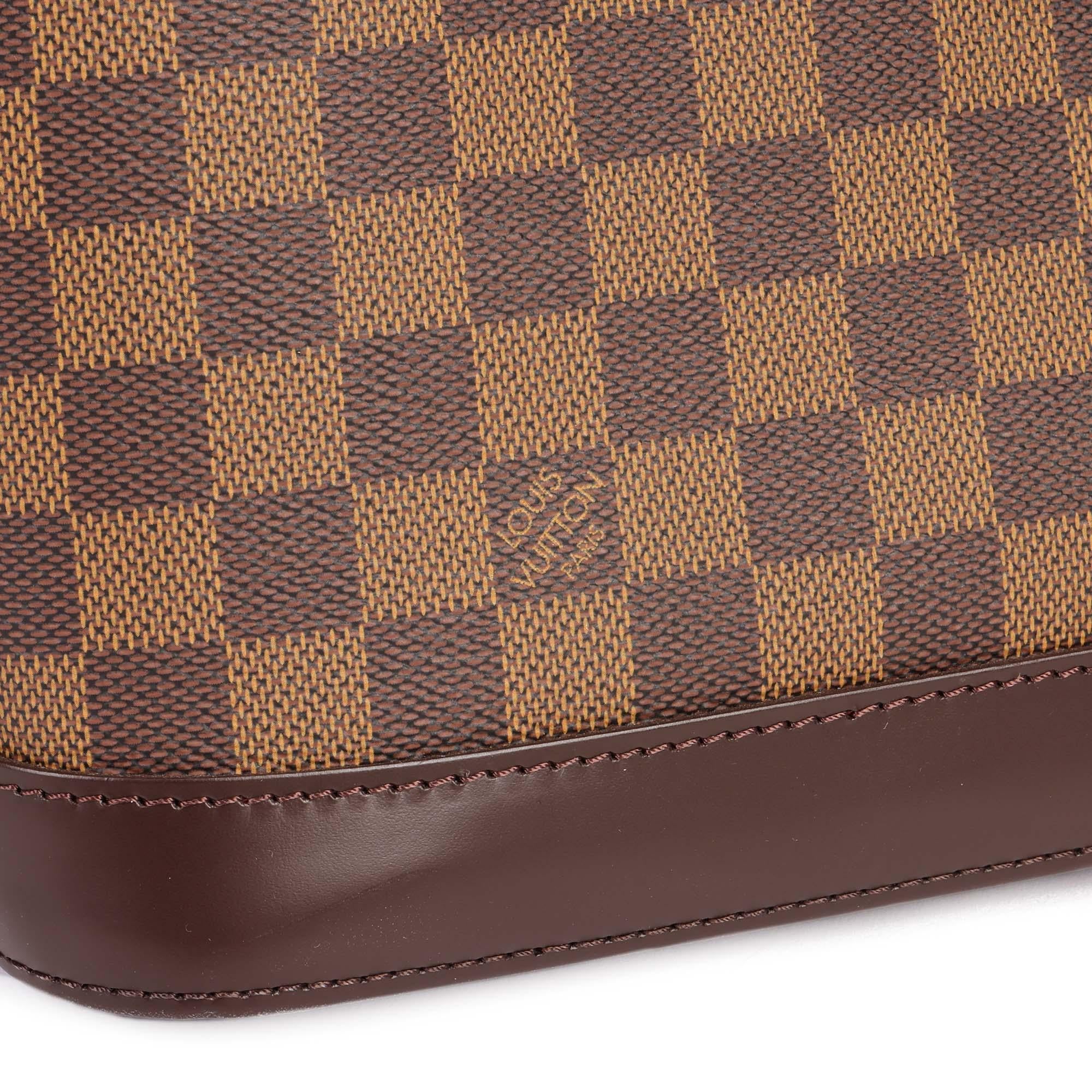 LOUIS VUITTON Damier Ebene Coated Canvas & Brown Calfskin Leather Alma PM 3