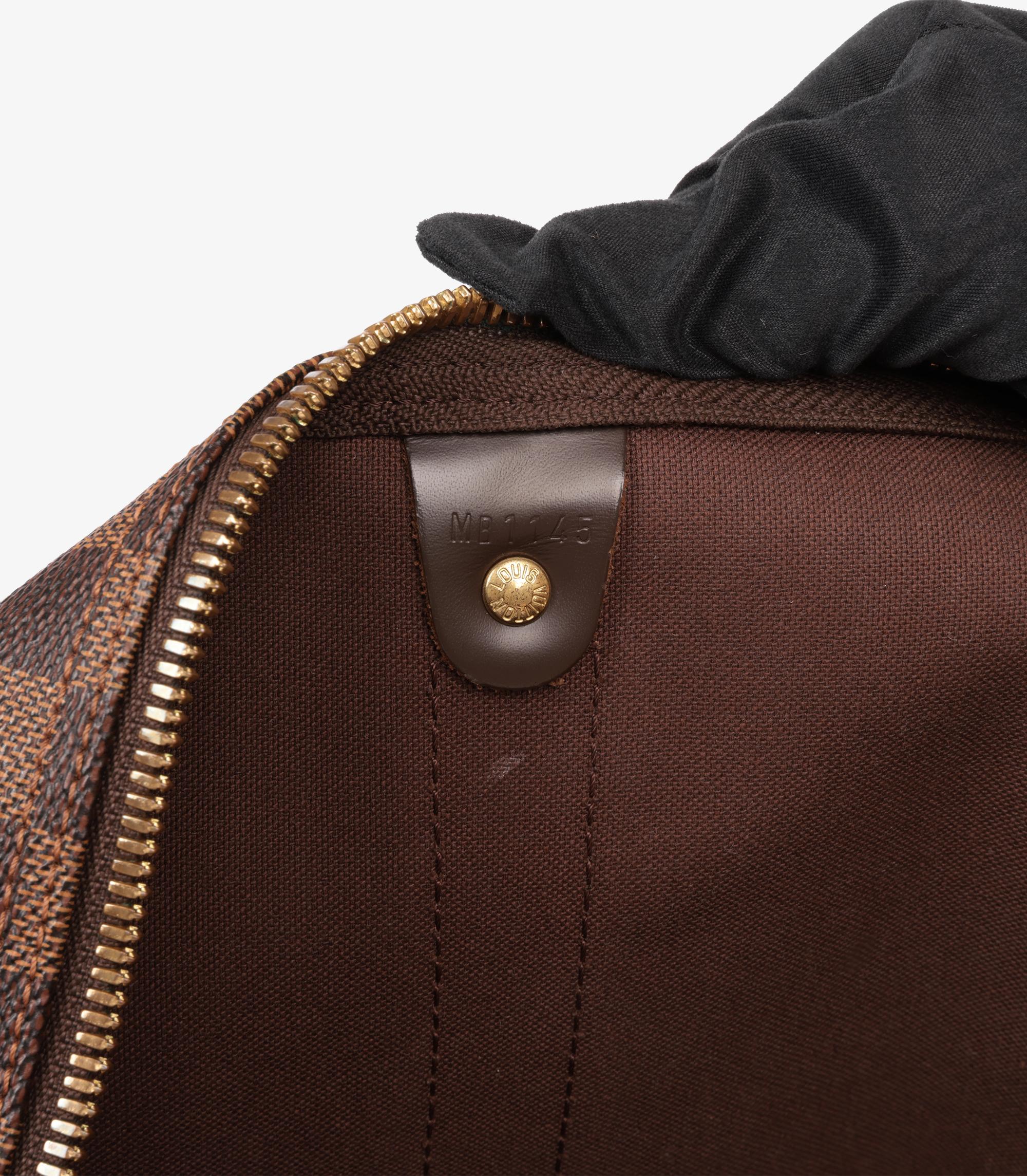 Louis Vuitton Damier Ebene Coated Canvas & Brown Calfskin Leather Keepall 55  5
