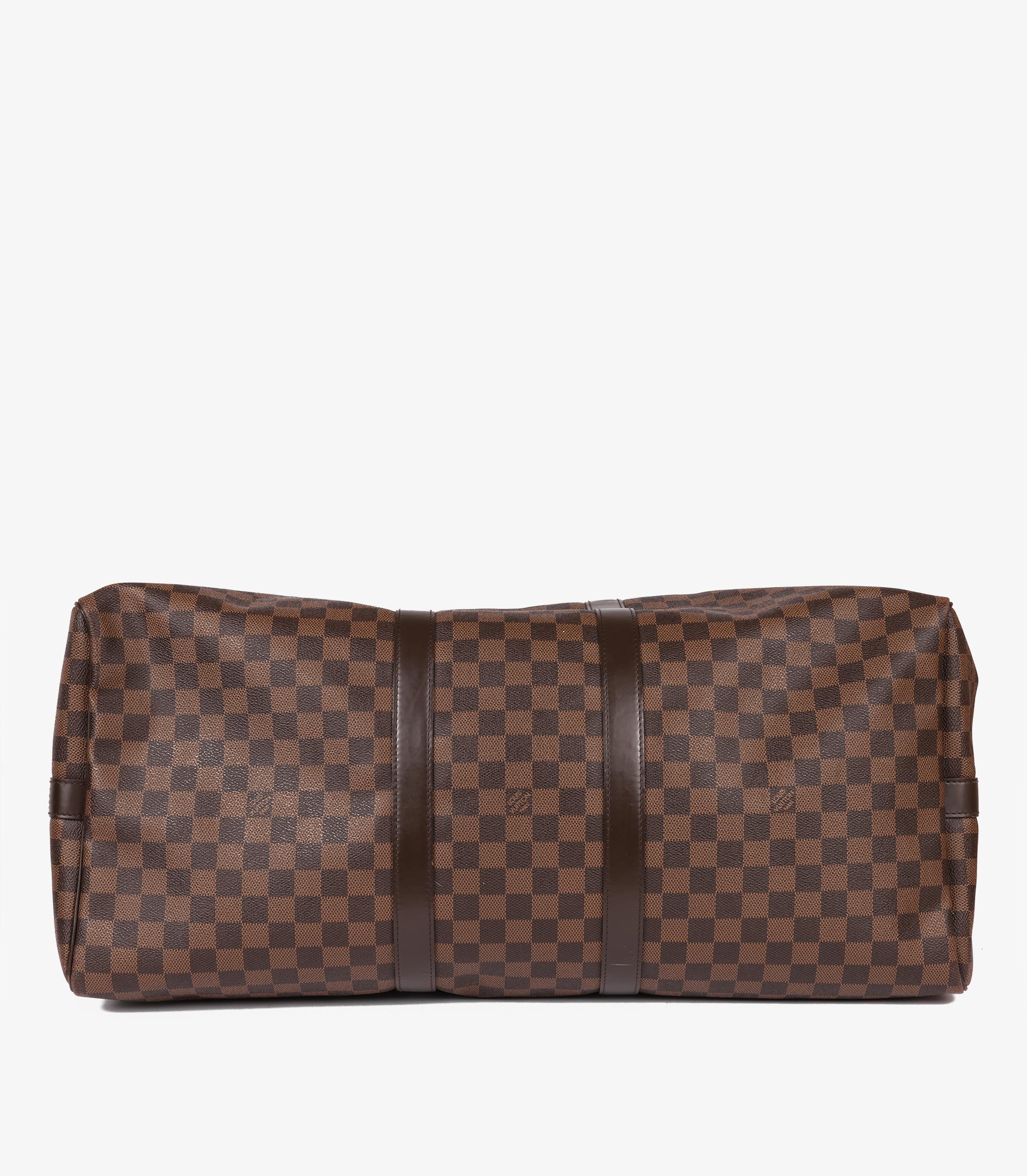 Louis Vuitton Damier Ebene Coated Canvas & Brown Calfskin Leather Keepall 55  2