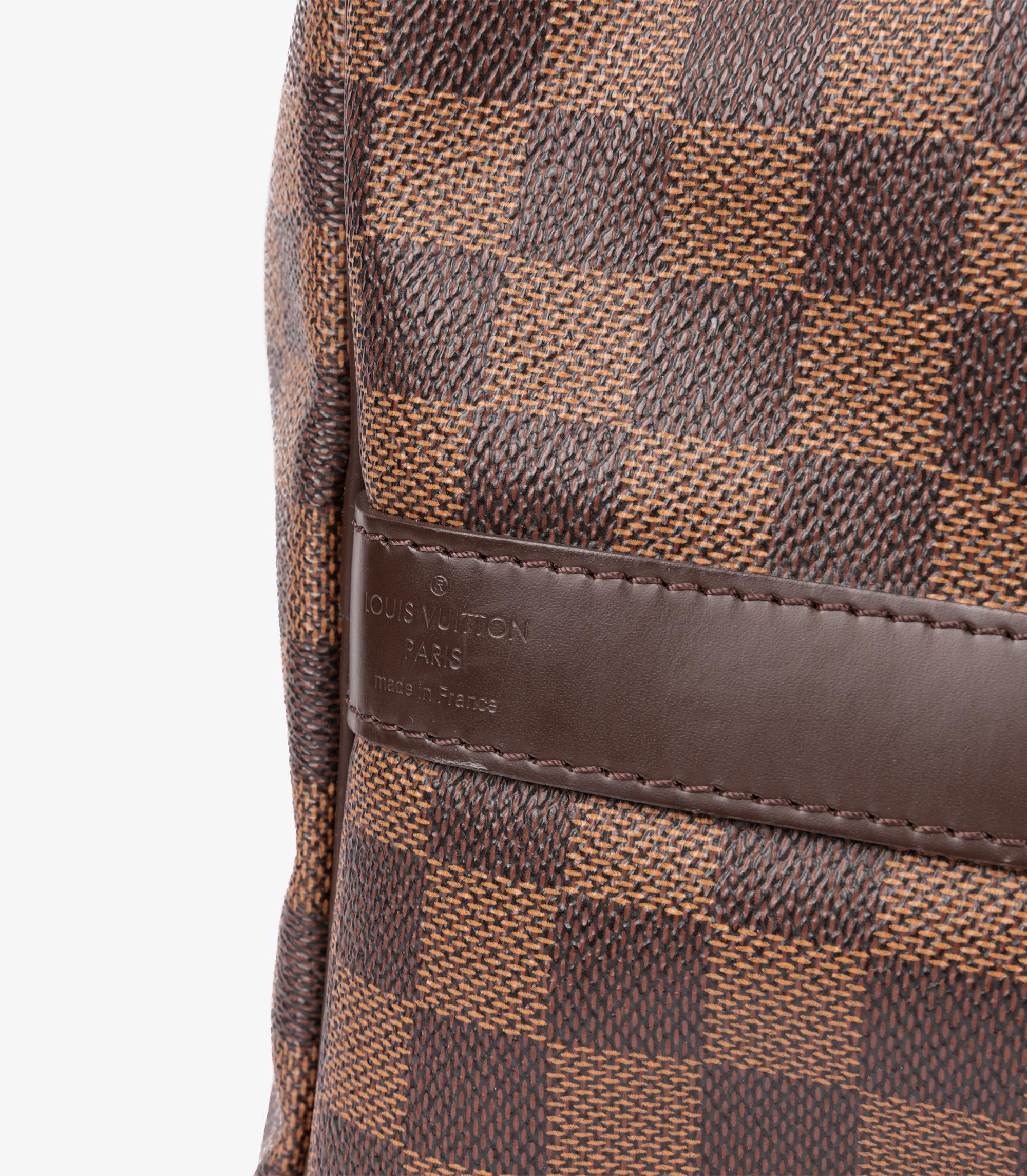 Louis Vuitton Damier Ebene Coated Canvas & Brown Calfskin Leather Keepall 55  3