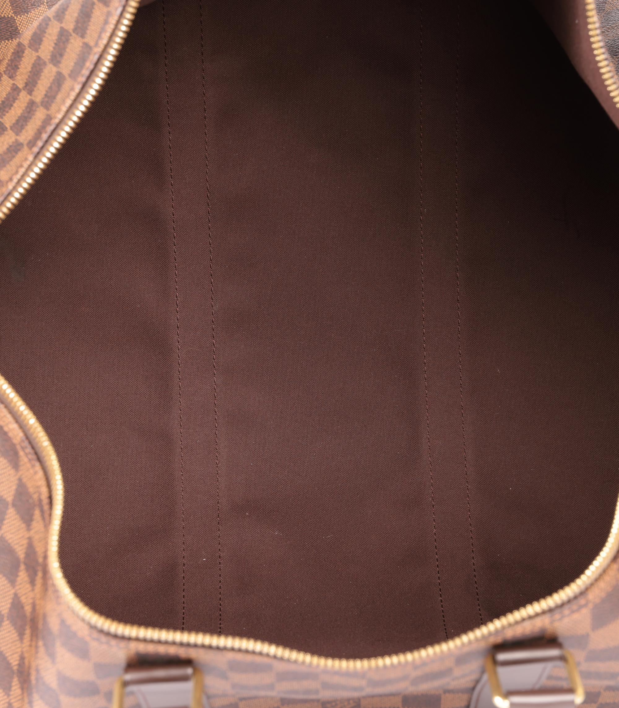 Louis Vuitton Damier Ebene Coated Canvas & Brown Calfskin Leather Keepall 55  4