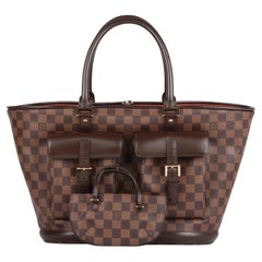 Louis Vuitton Damier Ebene Coated Canvas & Brown Calfskin Leather Manosque GM