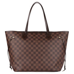 Louis Vuitton Damier Ebene Coated Canvas & Brown Calfskin Leather Neverfull MM