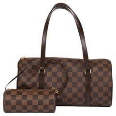 Louis Vuitton Damier Ebene Coated Canvas & Brown Calfskin Leather Papillon 30