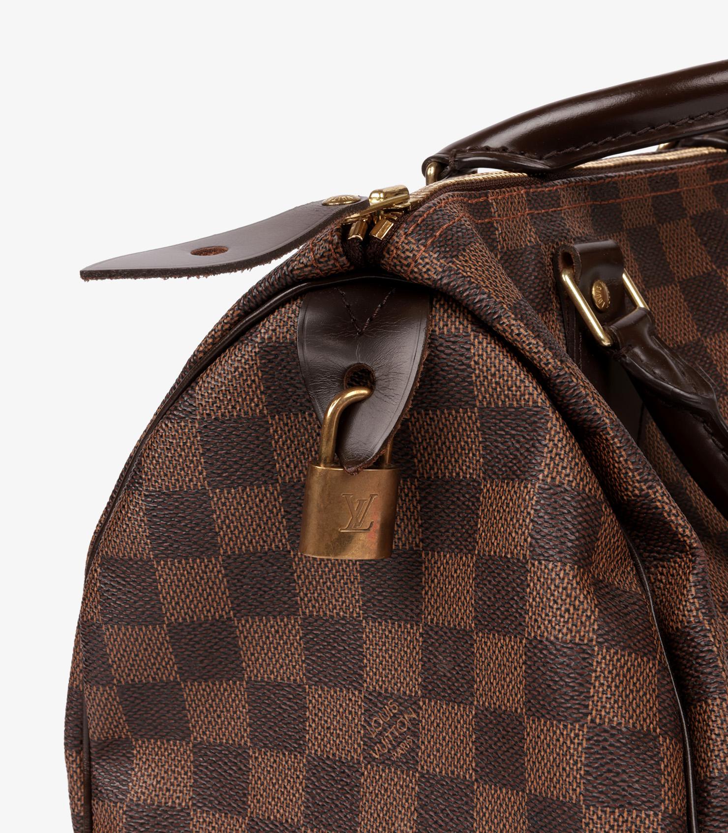 Louis Vuitton Damier Ebene Coated Canvas & Brown Calfskin Leather Speedy 30 5