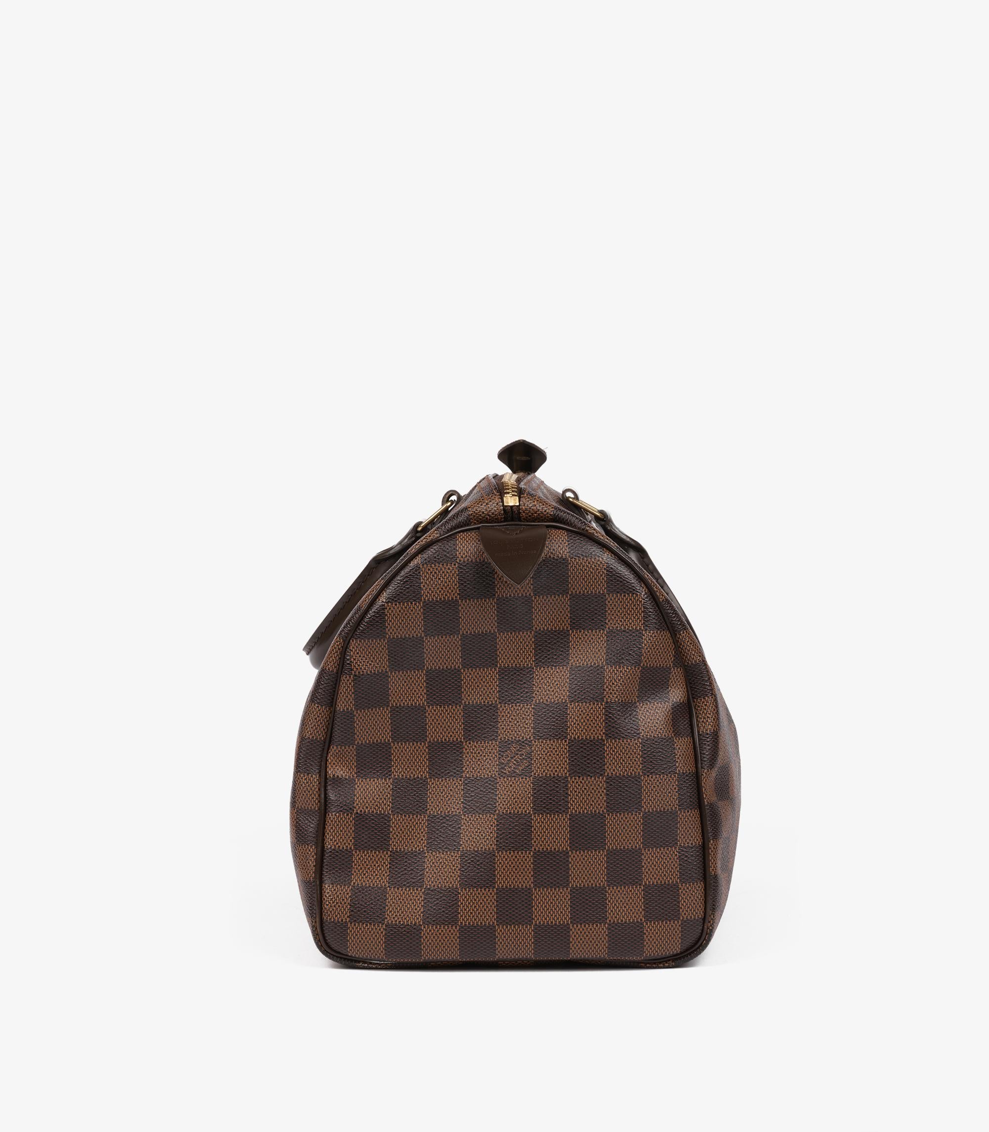 Nero Louis Vuitton Damier Ebene rivestito in tela e pelle di vitello marrone Speedy 30 in vendita