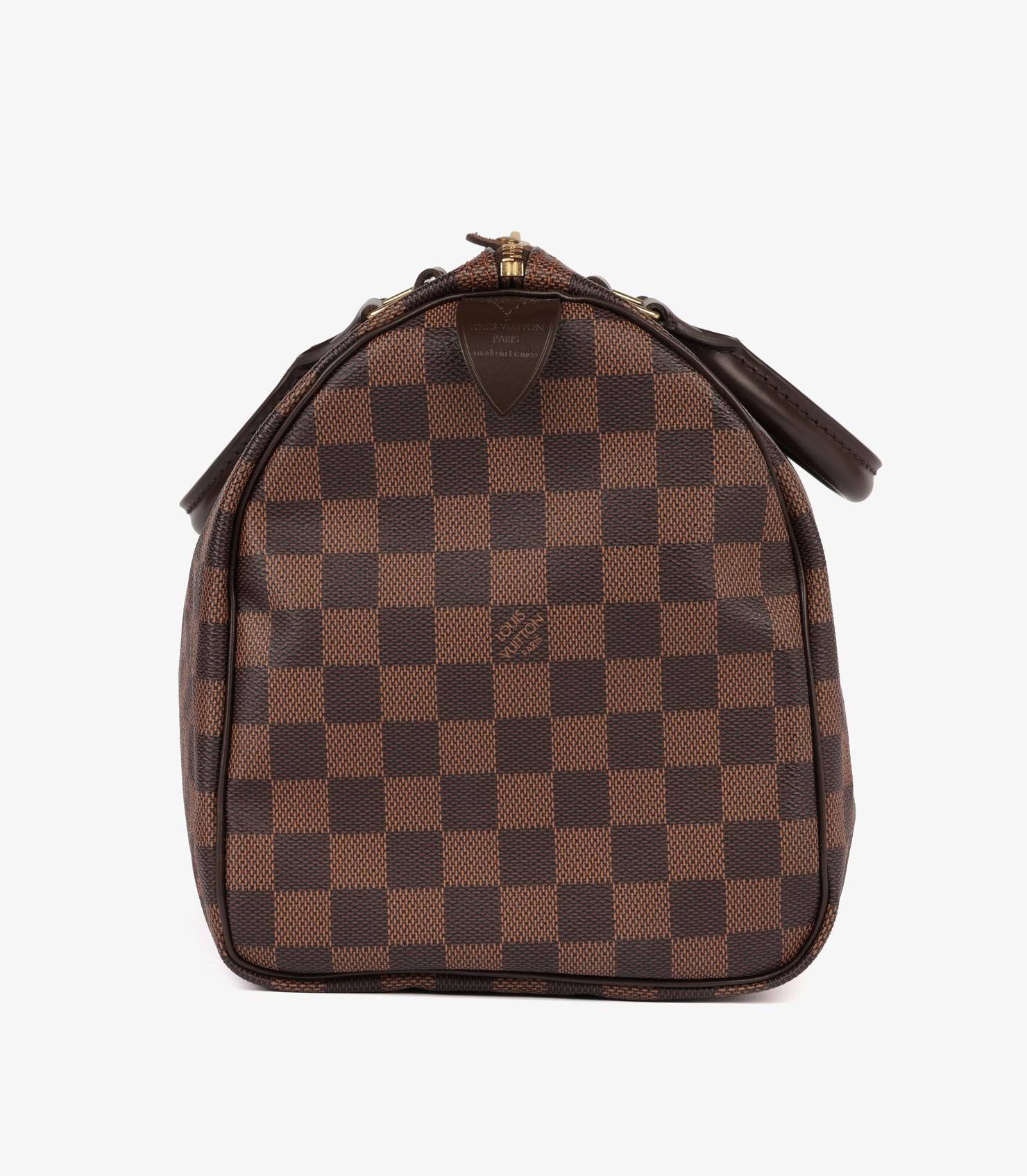 Noir Louis Vuitton Damier Ebene Coated Canvas & Brown Calfskin Leather Speedy 30 en vente