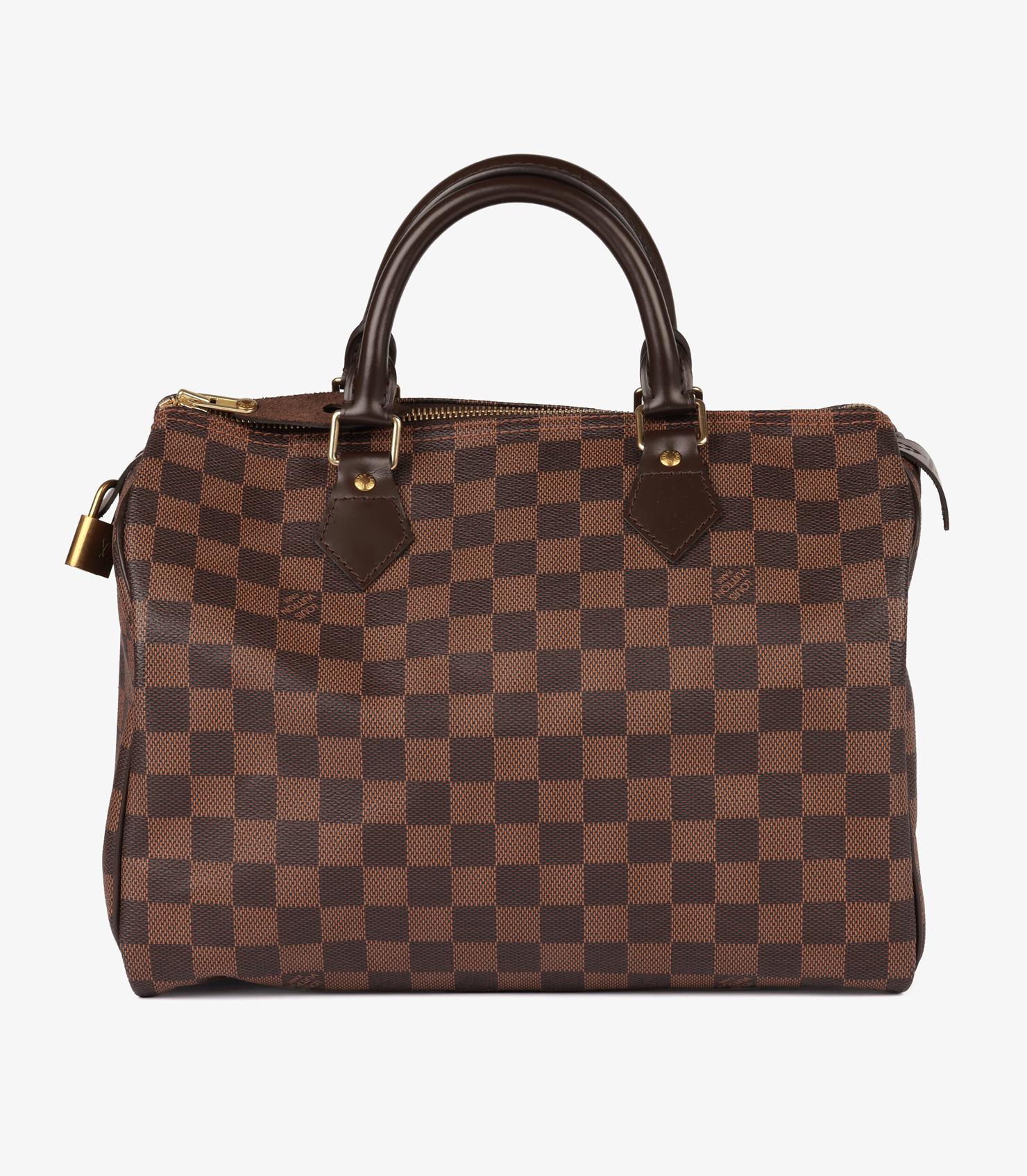 Louis Vuitton Damier Ebene Coated Canvas & Brown Calfskin Leather Speedy 30 Pour hommes en vente