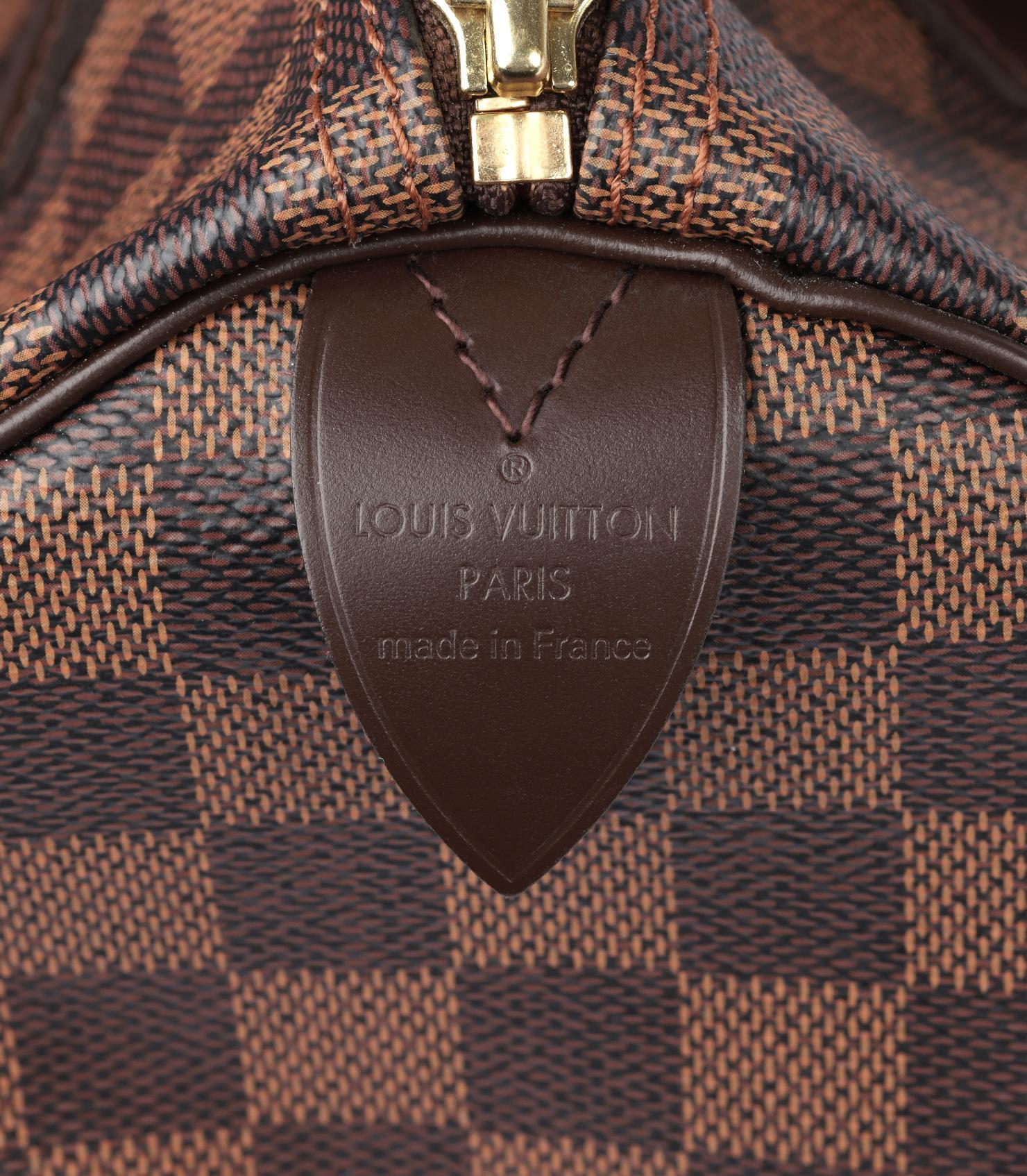 Louis Vuitton Damier Ebene Coated Canvas & Brown Calfskin Leather Speedy 30 en vente 2