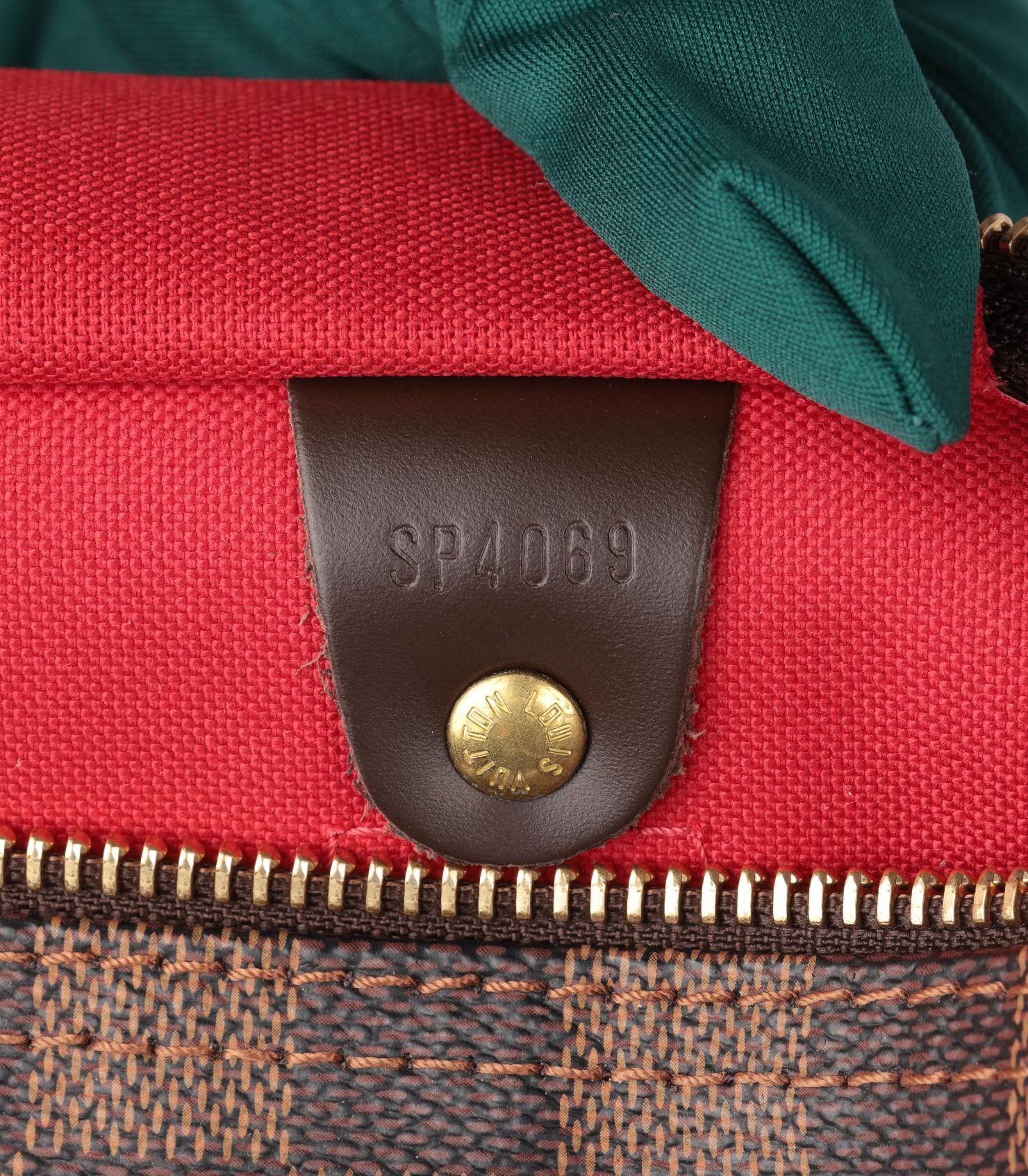 Louis Vuitton Damier Ebene Coated Canvas & Brown Calfskin Leather Speedy 30 en vente 3