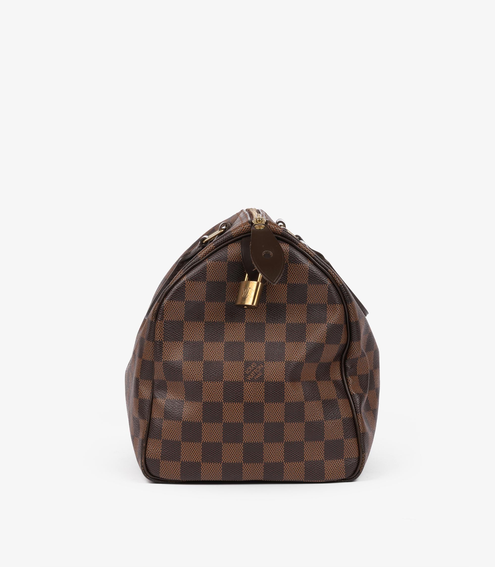 Louis Vuitton Damier Ebene rivestito in tela e pelle di vitello marrone Speedy 30 in vendita 4