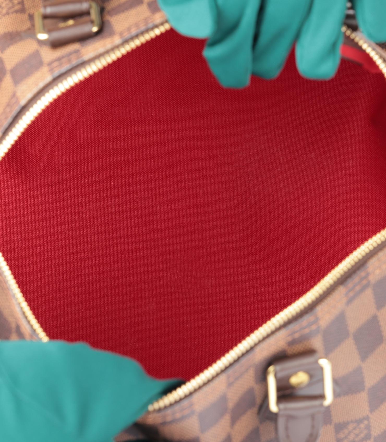 Louis Vuitton Damier Ebene Coated Canvas & Brown Calfskin Leather Speedy 30 en vente 4