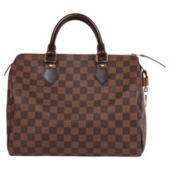 Louis Vuitton Damier Ebene Coated Canvas & Brown Calfskin Leather Speedy 30