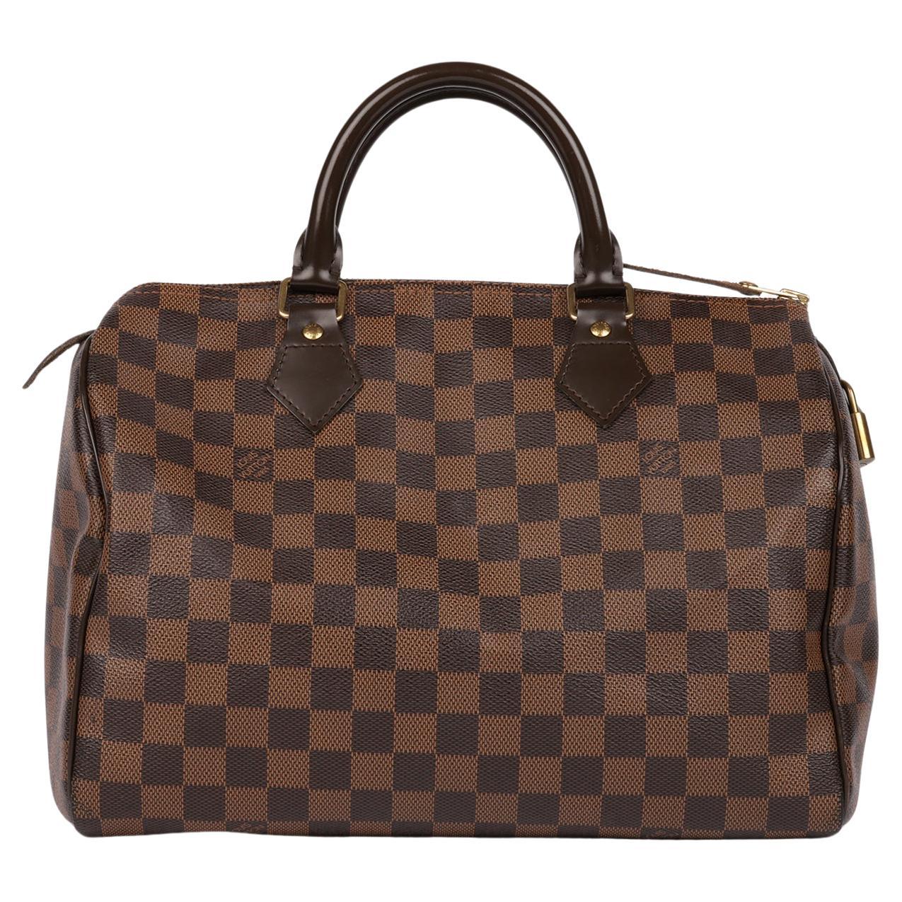 Louis Vuitton Damier Ebene Coated Canvas & Brown Calfskin Leather Speedy 30