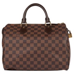 Louis Vuitton Damier Ebene Coated Canvas & Brown Calfskin Leather Speedy 30